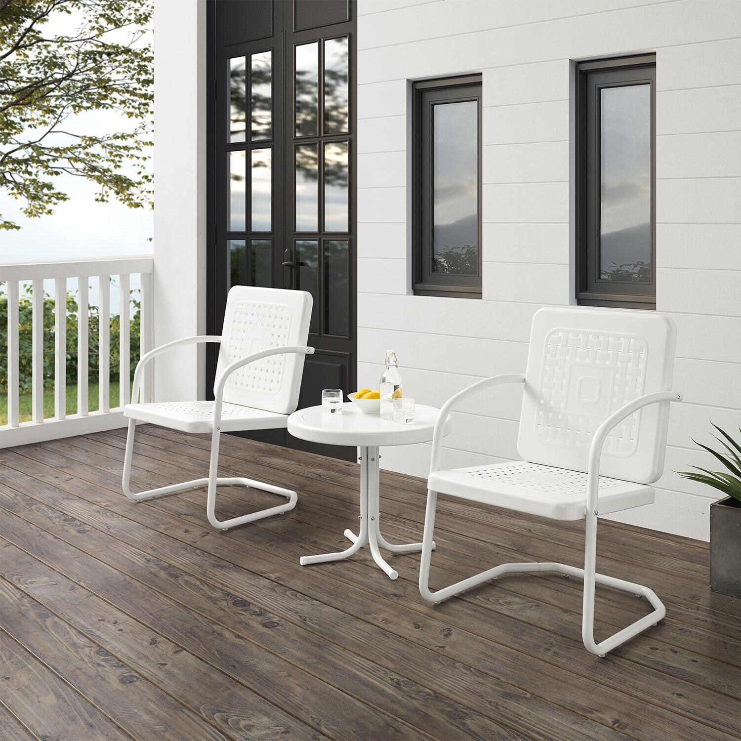 Ultimate Patio UP-32252WH 3Pc Retro Outdoor Chair Set in White Gloss W/ White Gloss Table - Different Angle - Lifestyle thumbnail