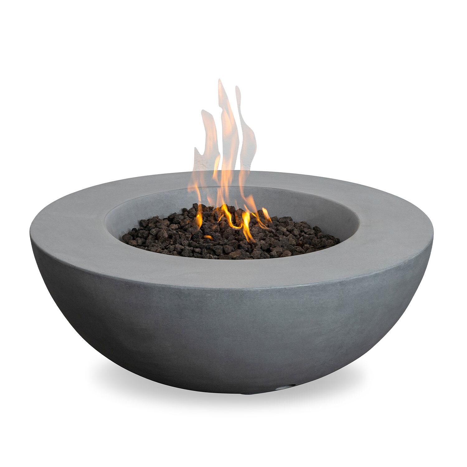 Glenwood 42-in Round Concrete Natural Gas Fire Pit w/ Push Button Ignition in Natural Gray by Lakeview Outdoor Designs - Glass Wind Guard Removed - On - Overhead View - White Background thumbnail