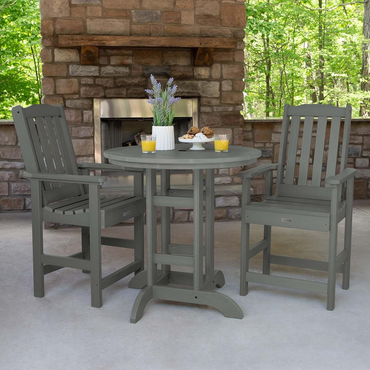 Hart Lane 3 Pc Recycled Plastic Round Counter Dining Set in Coastal Teak by Lakeview Outdoor Designs