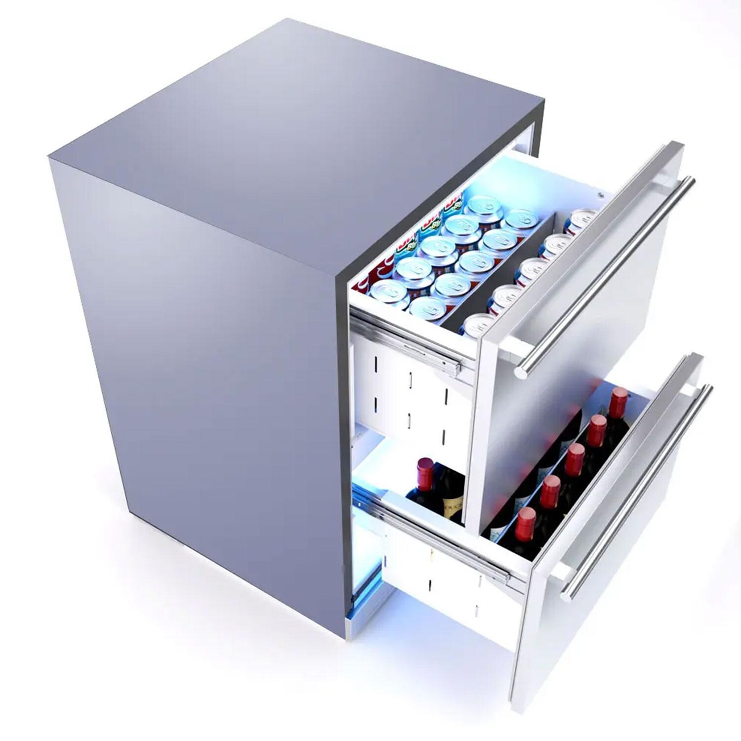 XO Appliance XOU24ORDS 24-Inch 5.3 Cu. Ft. Stainless Steel Refrigerator Drawers - Overhead View - Drawers Open - White Background thumbnail