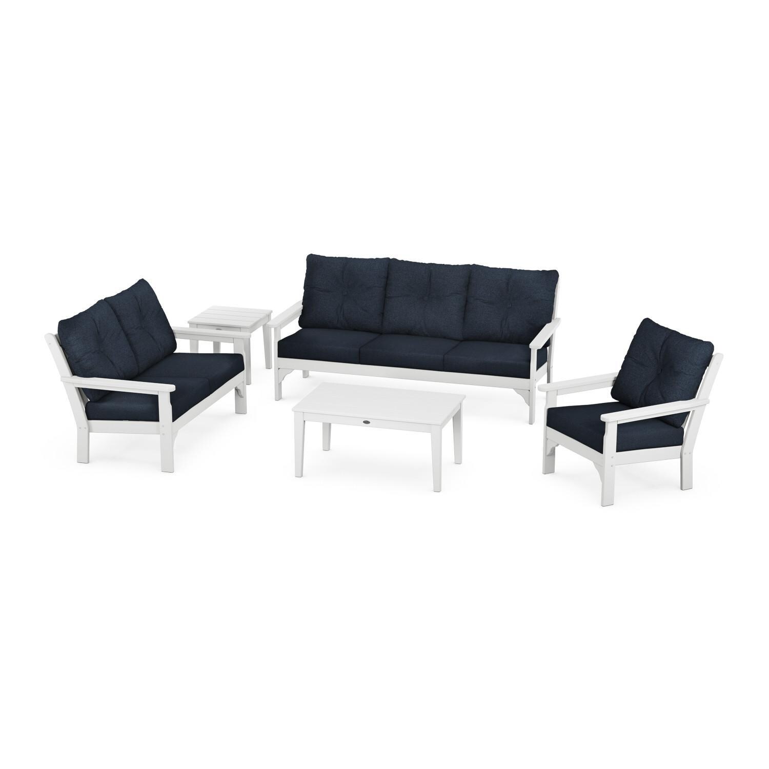 POLYWOOD Vineyard White & Marine Indigo 5-Piece Deep Seating Set thumbnail