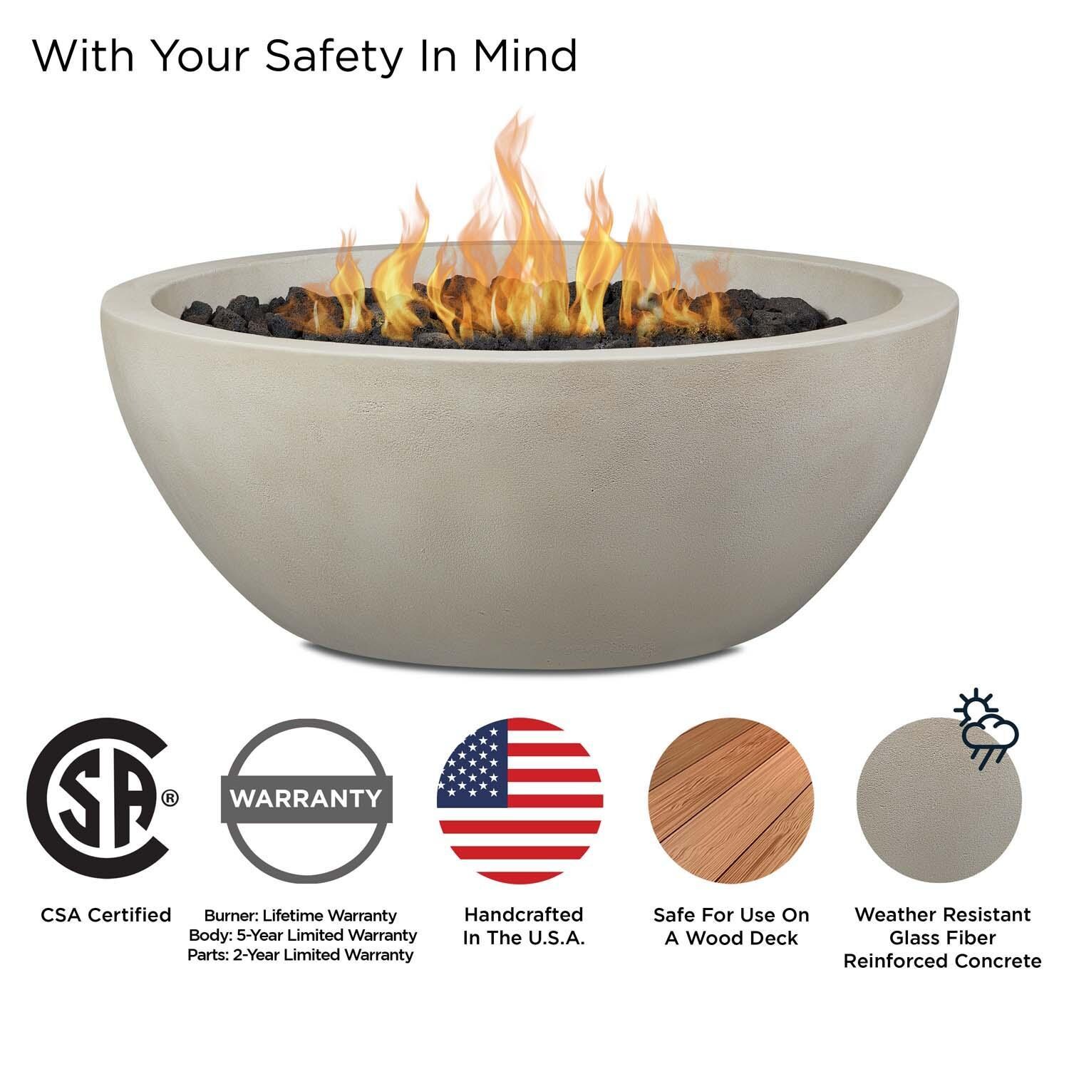 Dustyview 42 Inch Round Glass Fiber Reinforced Concrete Natural Gas Fire Bowl in Fog by BBQGuys Signature - Safety thumbnail