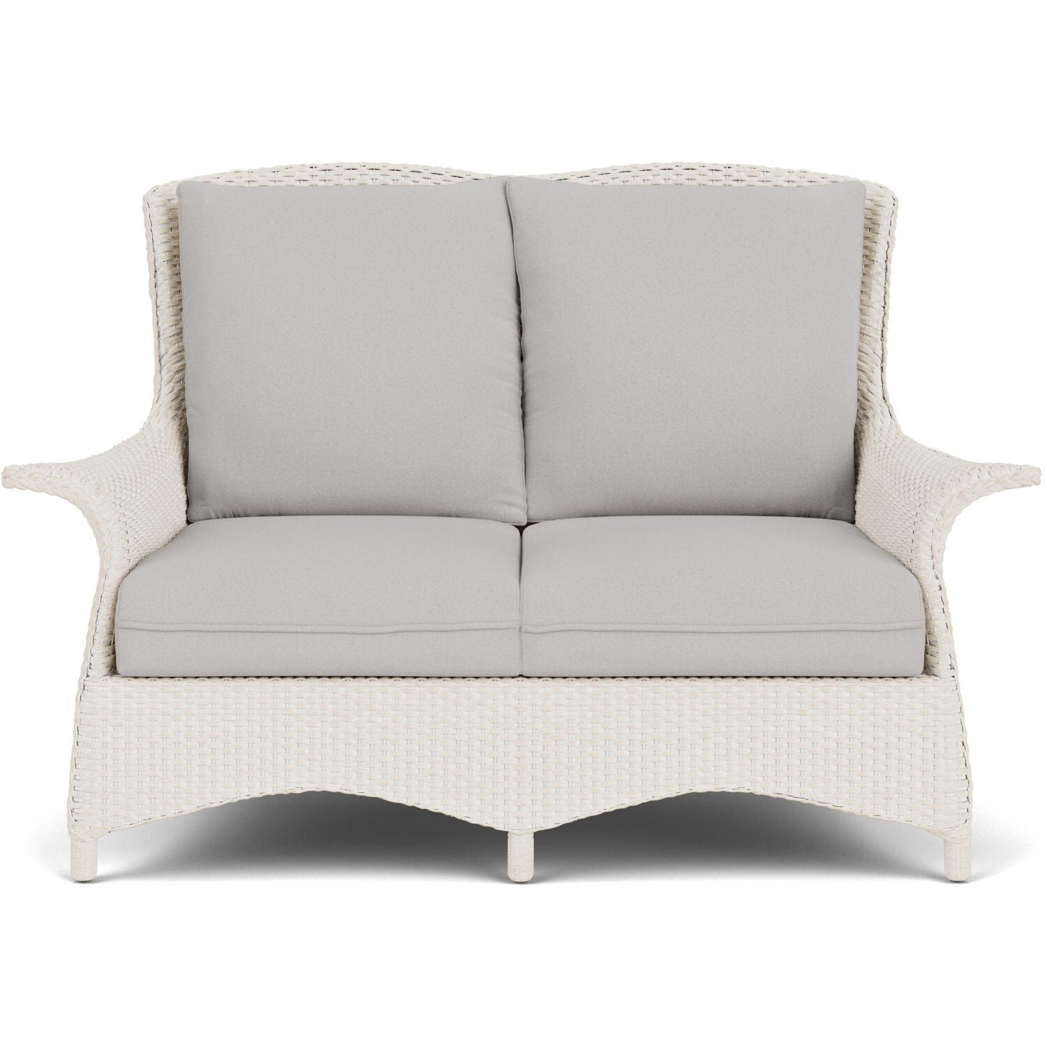 Mandalay 2 Person Wicker Loveseat in Antique White/Tundra Dove By Lloyd Flanders