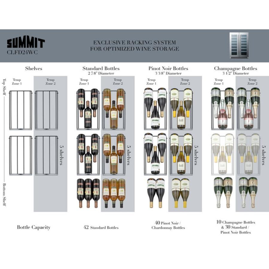 Summit Classic 42 Bottle Built-In / Freestanding Dual Zone Wine Cellar / Cooler - CLFD24WC - Racking System thumbnail
