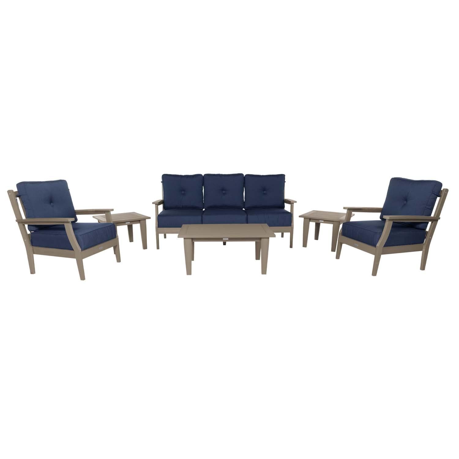 Blushing Bay 6 Pc Recycled Plastic Seating Set w/ Sofa in Spectrum Indigo/Woodland Brown by Lakeview Outdoor Designs - White Background thumbnail