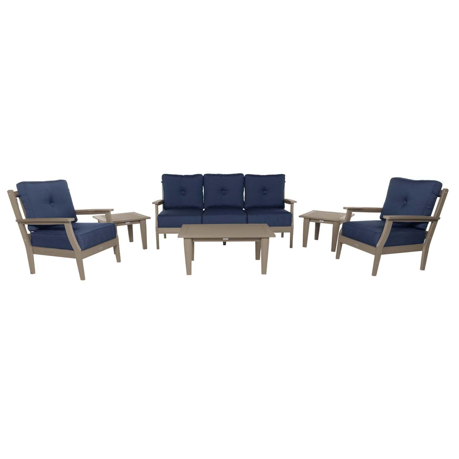 Blushing Bay 6 Pc Recycled Plastic Seating Set w/ Sofa in Spectrum Indigo/Woodland Brown by Lakeview Outdoor Designs - White Background thumbnail