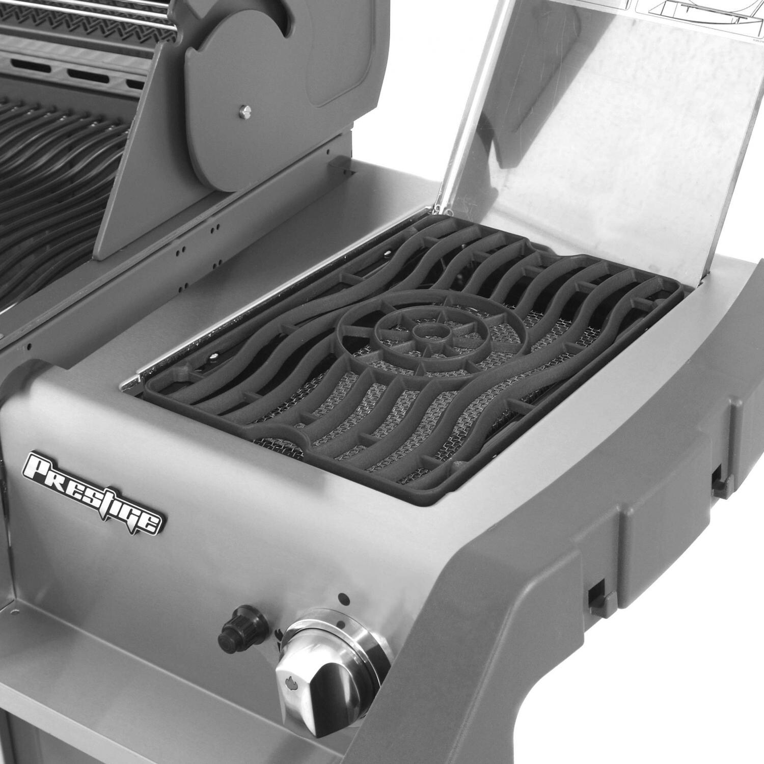Napoleon Prestige I Gas Grill On Cart Side Burner Top Open thumbnail