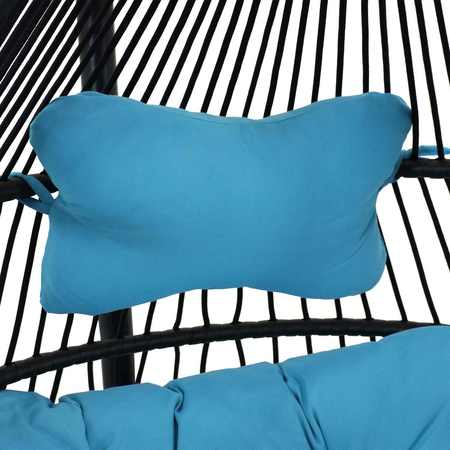 Egg Chair w/Cushion & Stand in Blue By Ultimate Patio - Pillow - Detail thumbnail