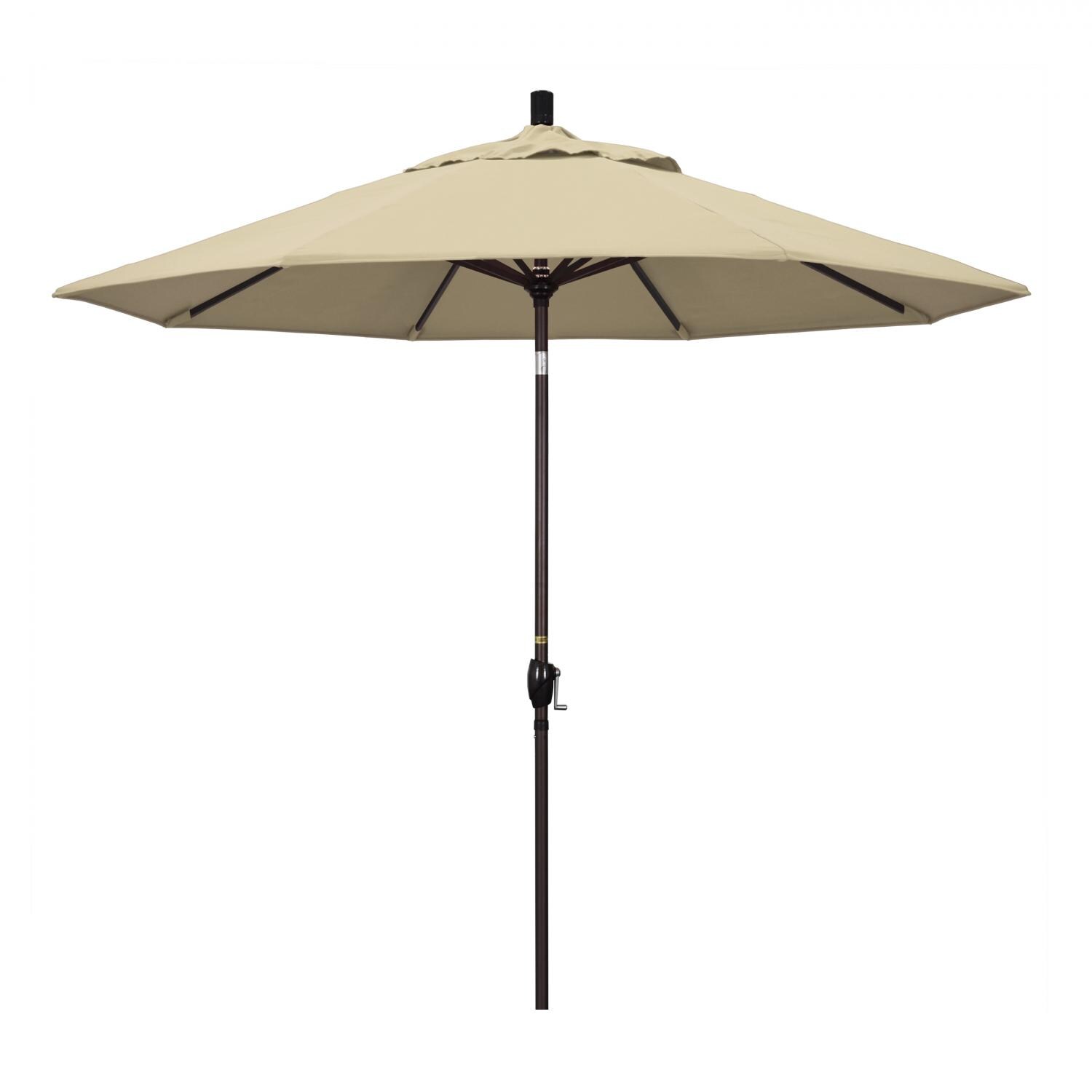 California Umbrella 9 Ft. Octagonal Aluminum Push Button Tilt Patio Umbrella W/ Crank Lift & Aluminum Ribs - Bronze Frame / Sunbrella Canvas Antique Beige Canopy