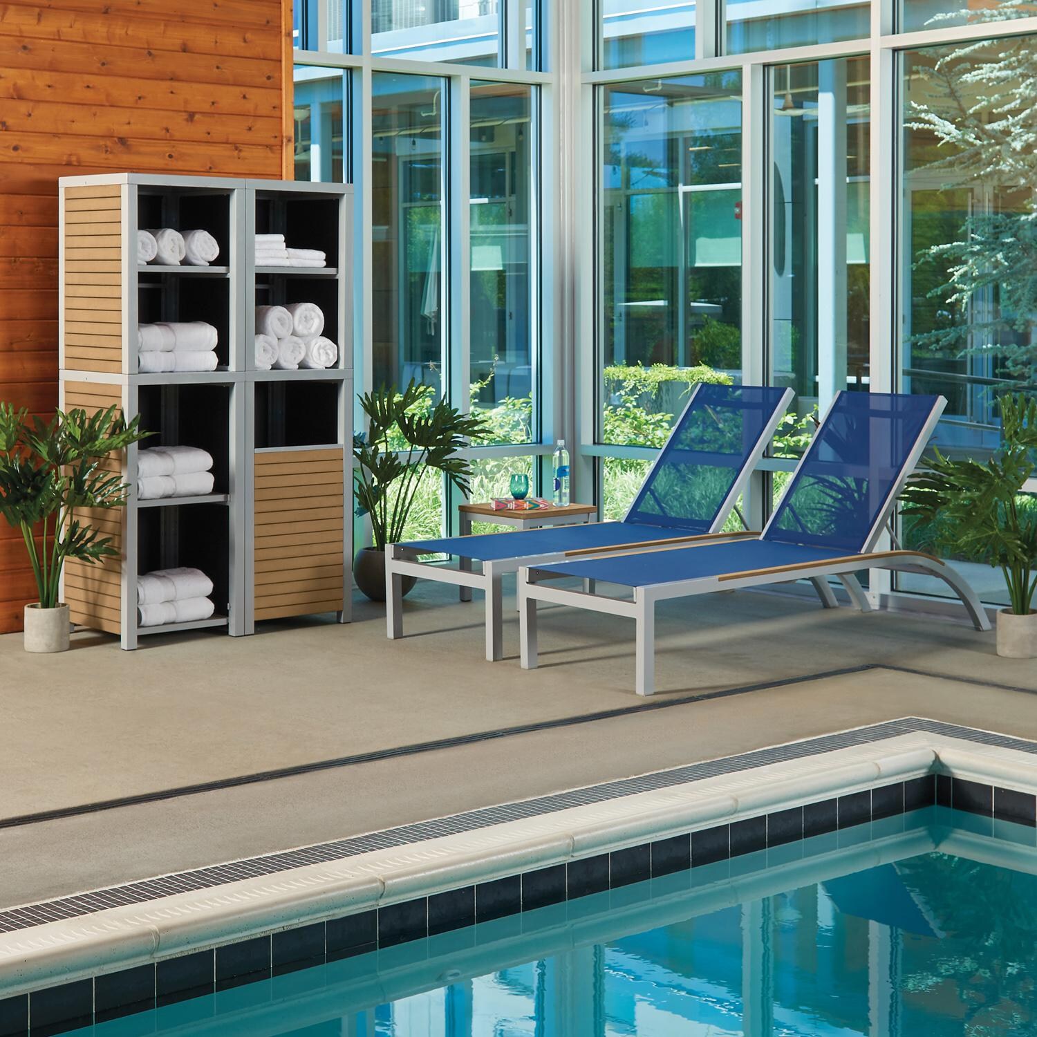 Oxford Garden Travira Natural Tekwood Trash Receptacle - Indoor Pool W/ 3 Shelves thumbnail