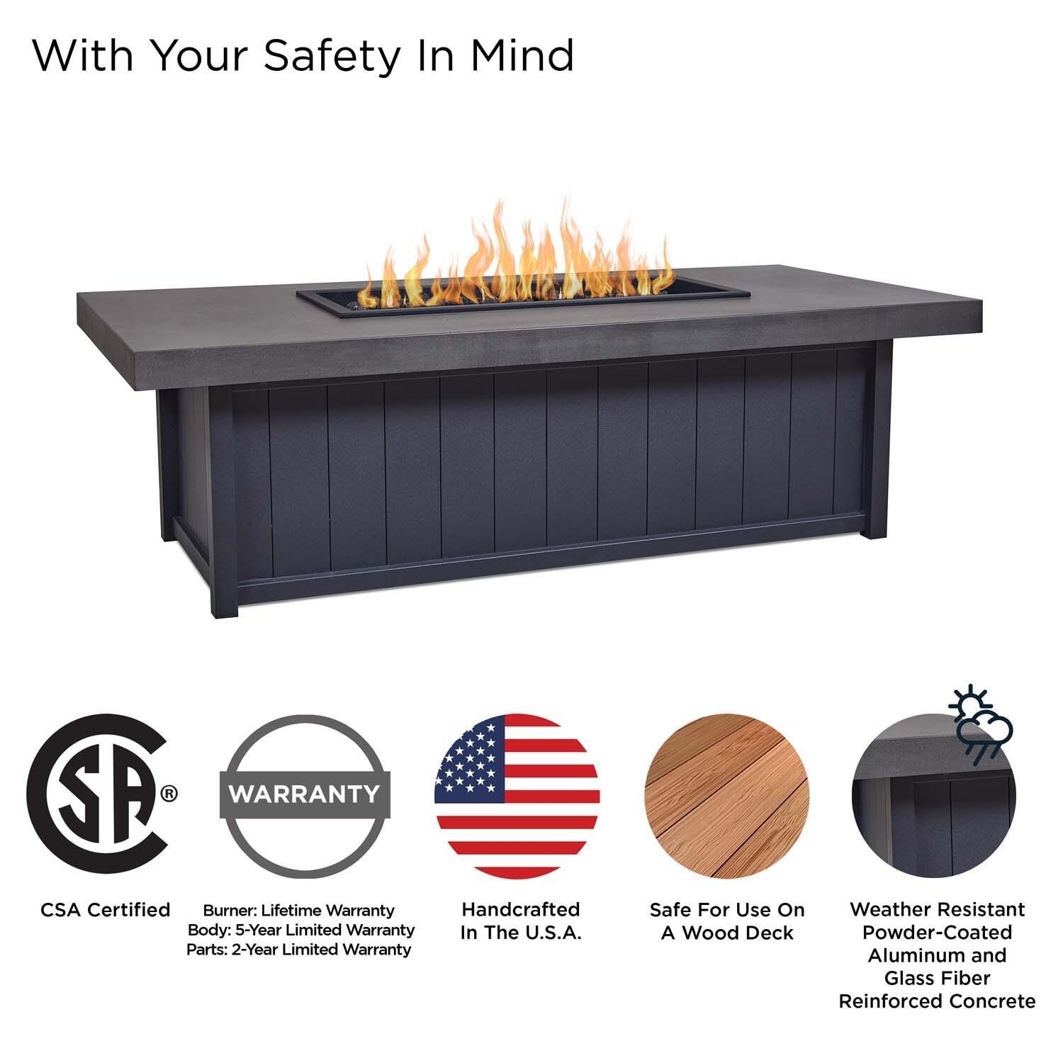 Grahamview 72 Inch Rectangular Aluminum Propane Fire Pit Table in Gray by BBQGuys Signature - Safety thumbnail