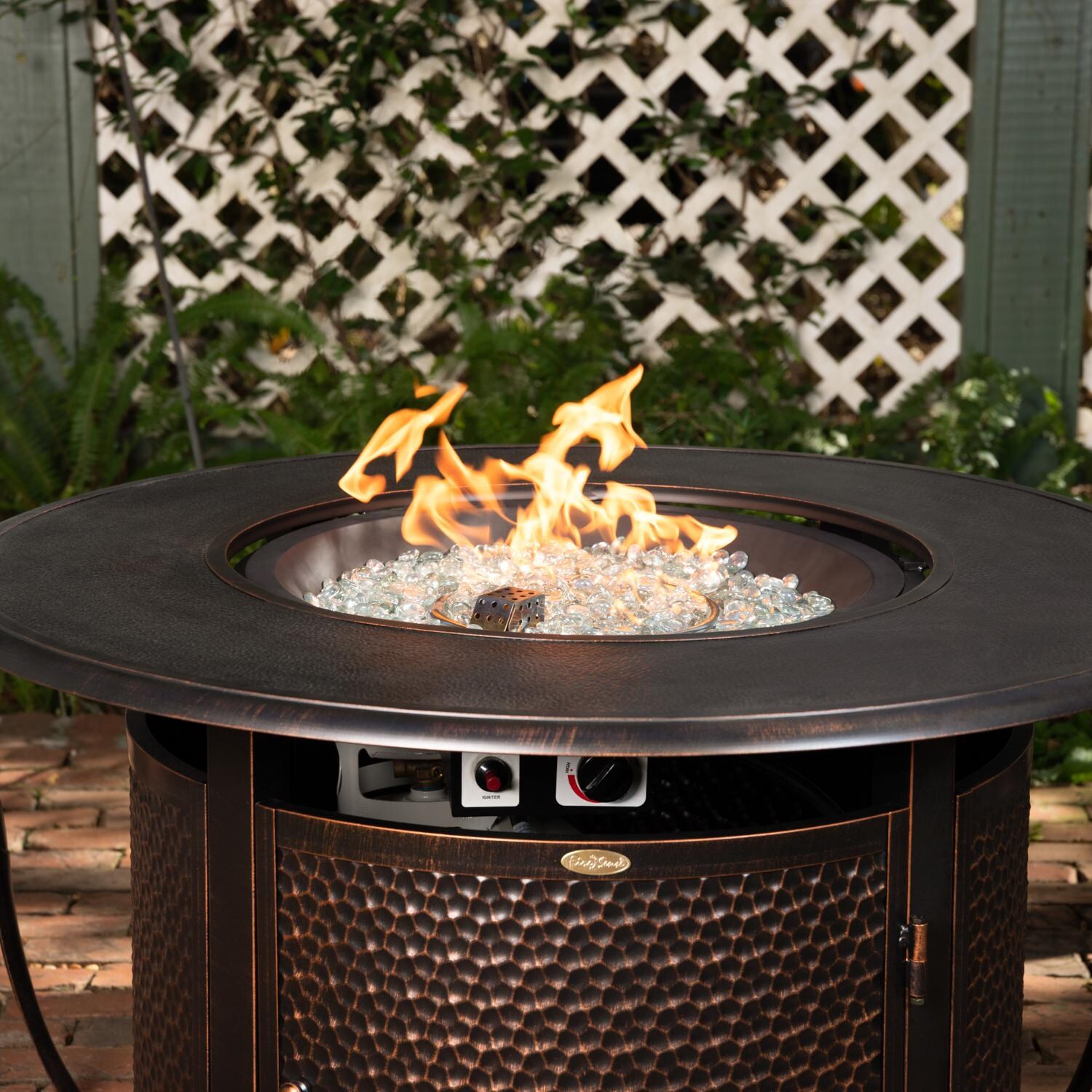 Ultimate Patio SC62752 Leafview 42-Inch Round Aluminum Propane Fire Pit Table - Up Close thumbnail