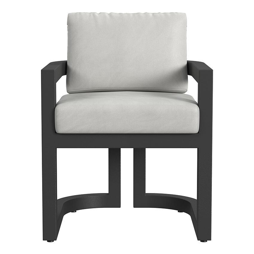 Malibu Aluminum Dining Arm Chair in Black/Soothe Pearl by Sunset West - Front - White Background thumbnail