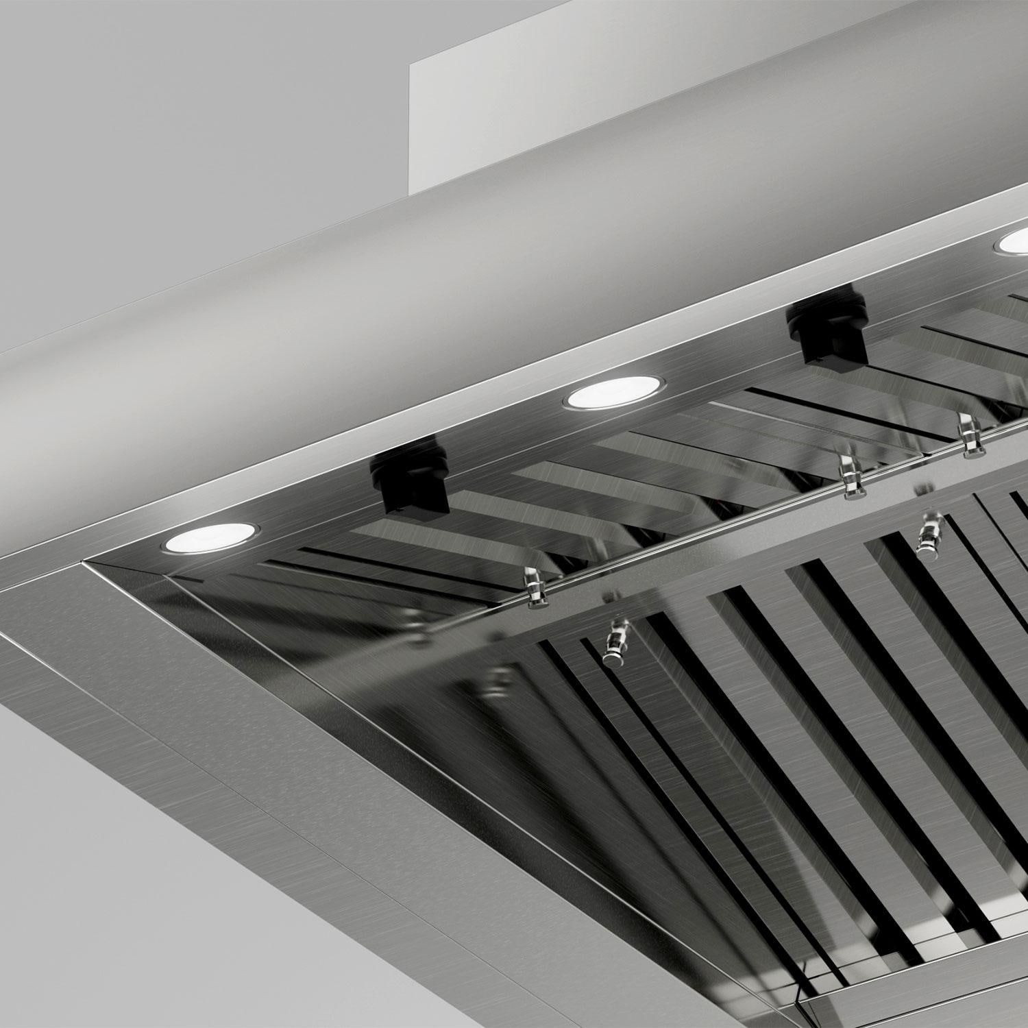 XO Appliance XOGV48S 48-Inch 1200 CFM Vent Hood w/ LED Lighting & Pro Baffle Filters - LED Light Feature - Detail thumbnail