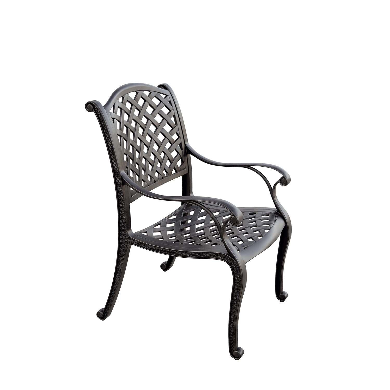 Nassau 5 Pc Cast Aluminum Dining Set w/ Sky Blue Cushions in Antique Bronze By Darlee - Angled View Chair Frame Only - White Background thumbnail