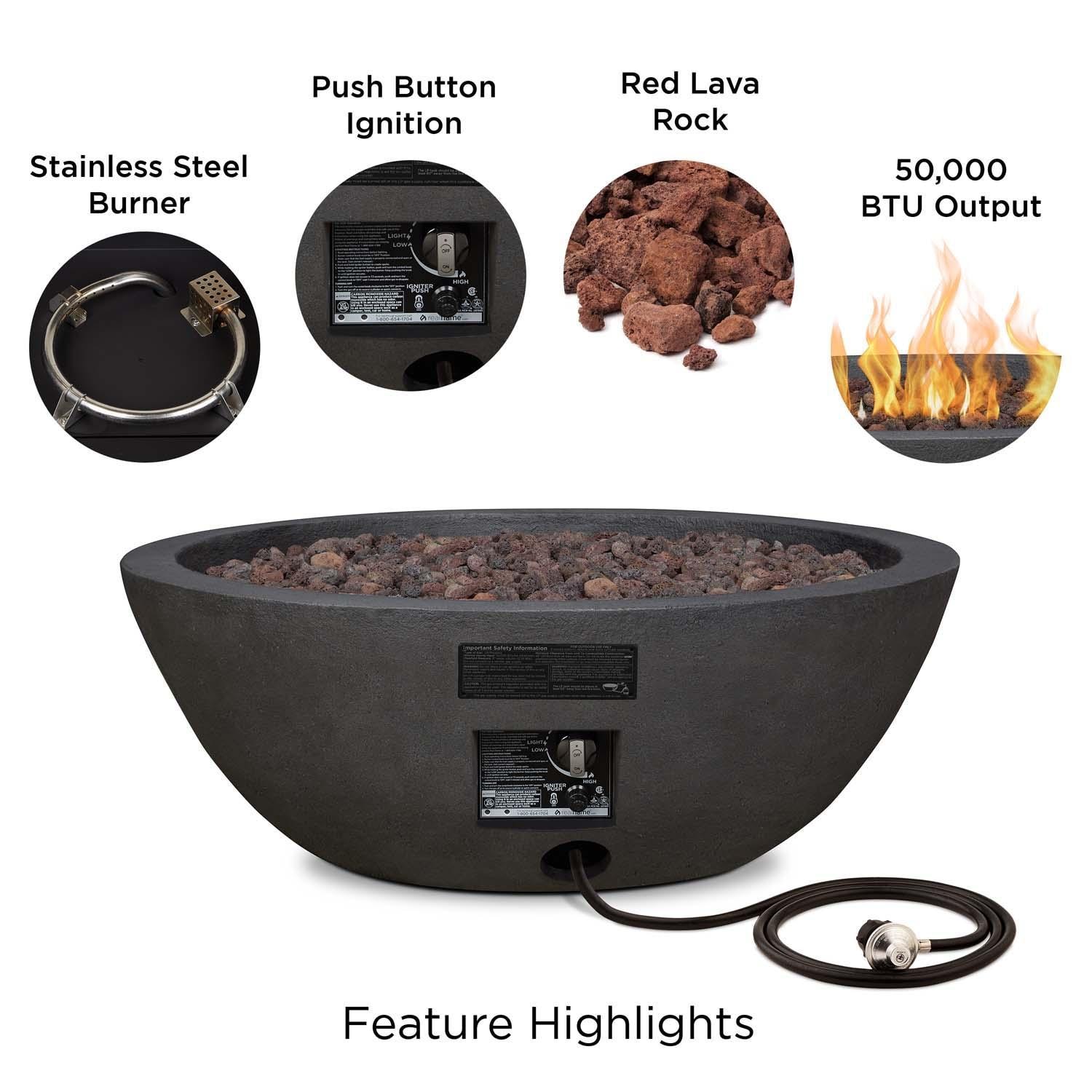 Creekwood 36 Inch Round MGO Propane Fire Bowl in Shale by Lakeview Outdoor Designs - Features - Detail thumbnail