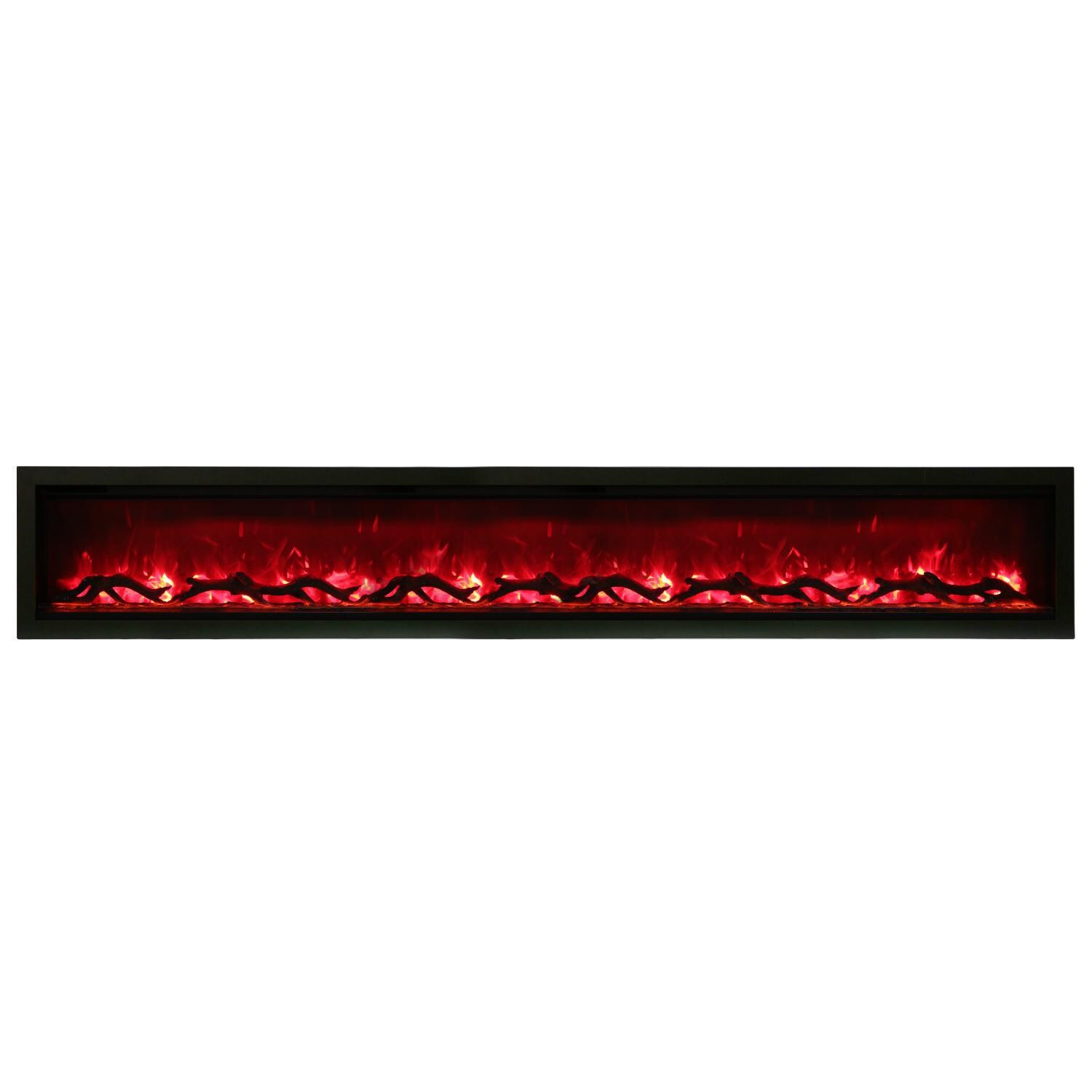 Amantii Symmetry Series Built-In 100-Inch Electric Fireplace with Black Steel Surround - ICE Media Kit & Decorative Logs - Indoor/Outdoor - SYM-100 - Red Flame thumbnail