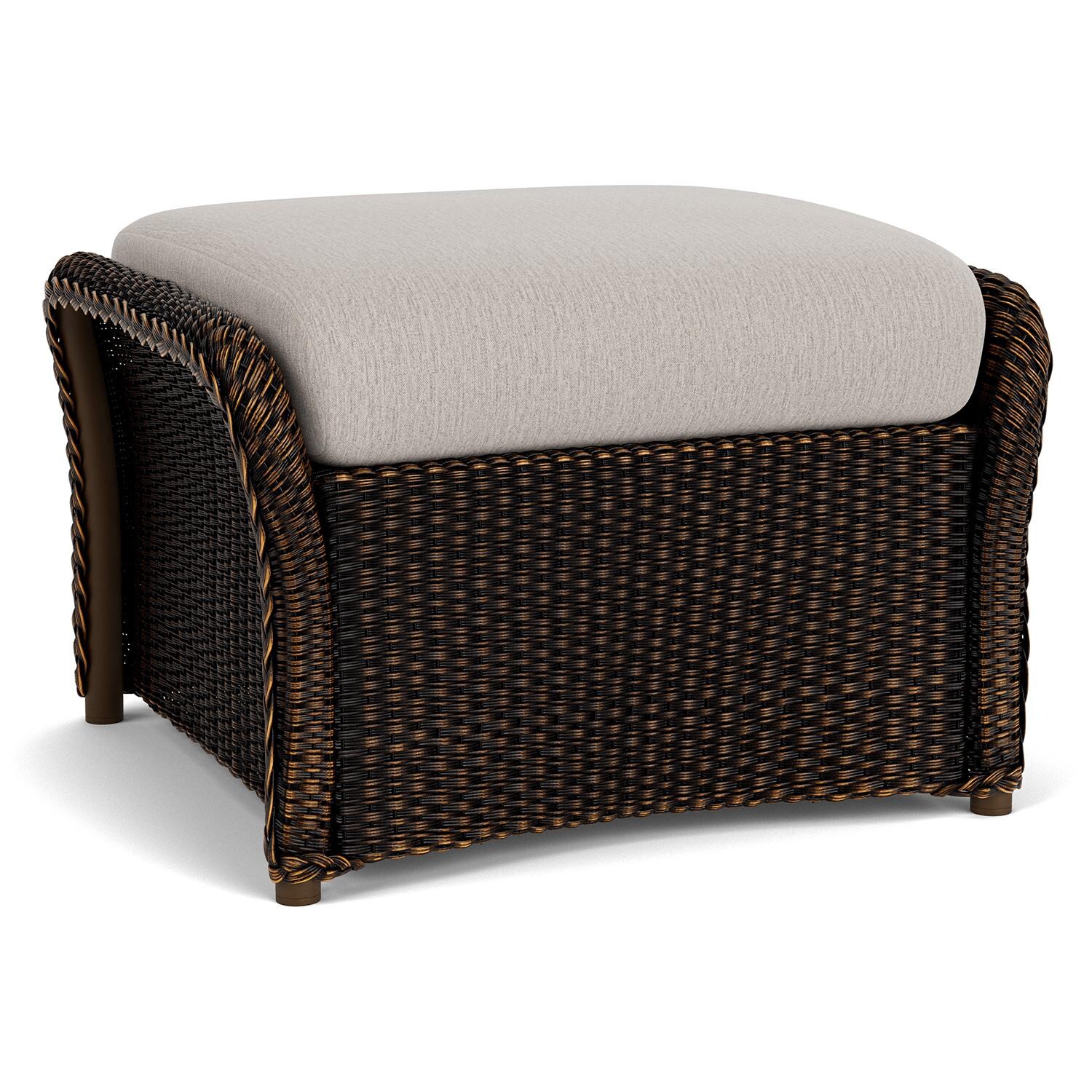 Lloyd Flanders Weekend Retreat Woven Ottoman in Mink Finish W/ Remy Cloud Fabric - Back Left thumbnail