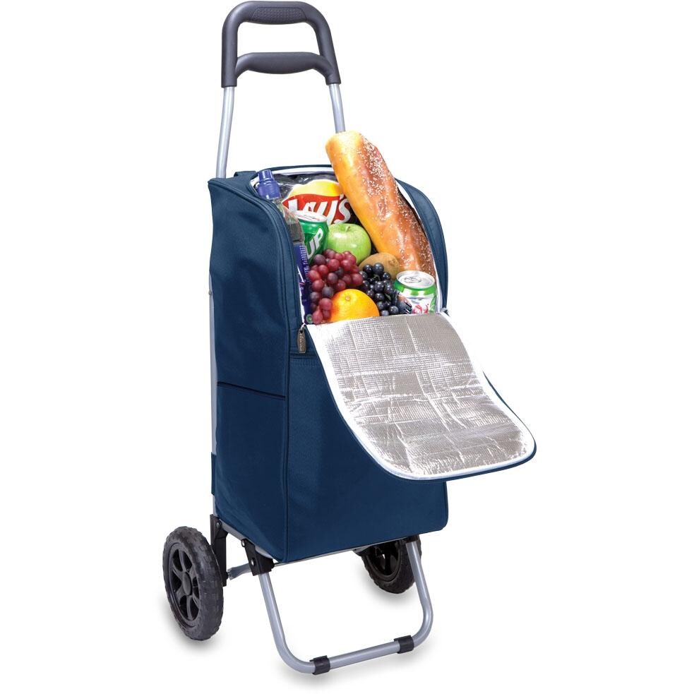 Picnic Time Insulated Cart Cooler With Trolley - Navy - With Food thumbnail