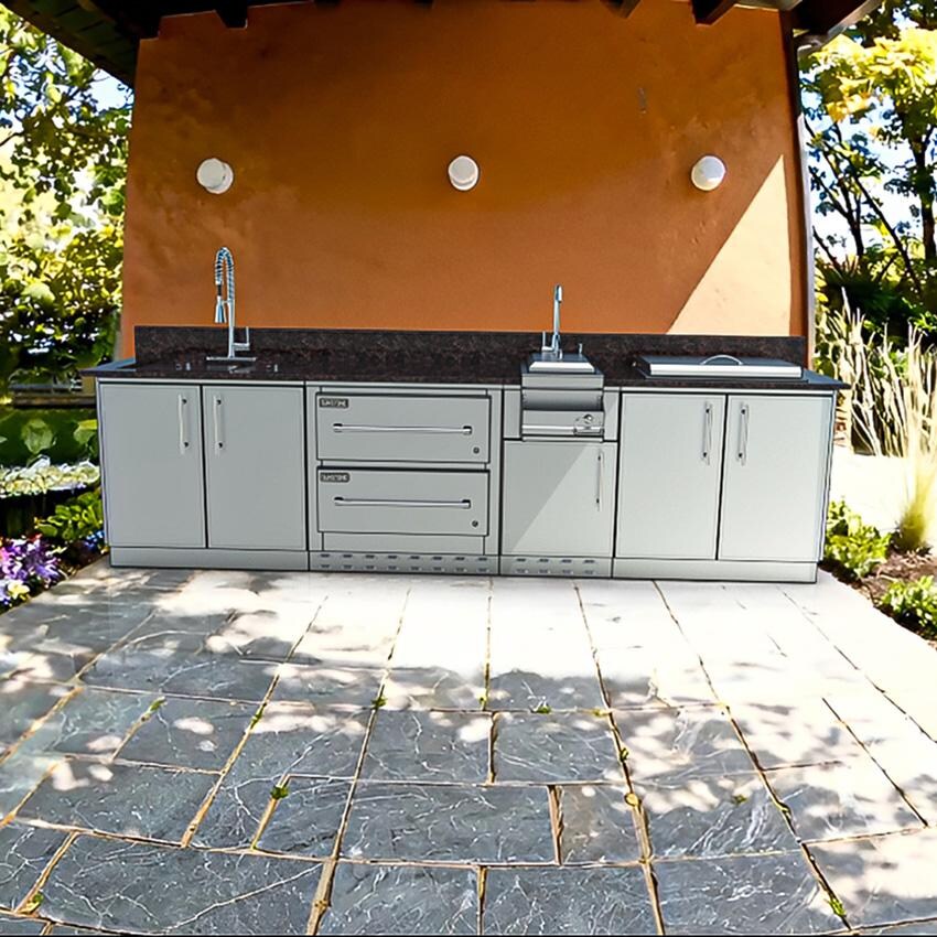 Sunstone Grills Galley 10 1/2 Ft Outdoor Kitchen Island w/ Sink