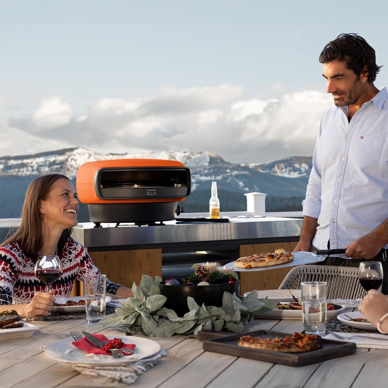 Everdure EKILN2TUS 2-Burner KILN Pizza Oven - Terracotta - Dinner on the Deck - Lifestyle thumbnail