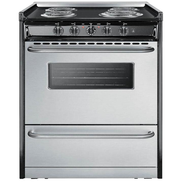 Summit Professional 30-Inch 4-Burner Slide-In Electric Range - Stainless Steel - TEM210BRWY