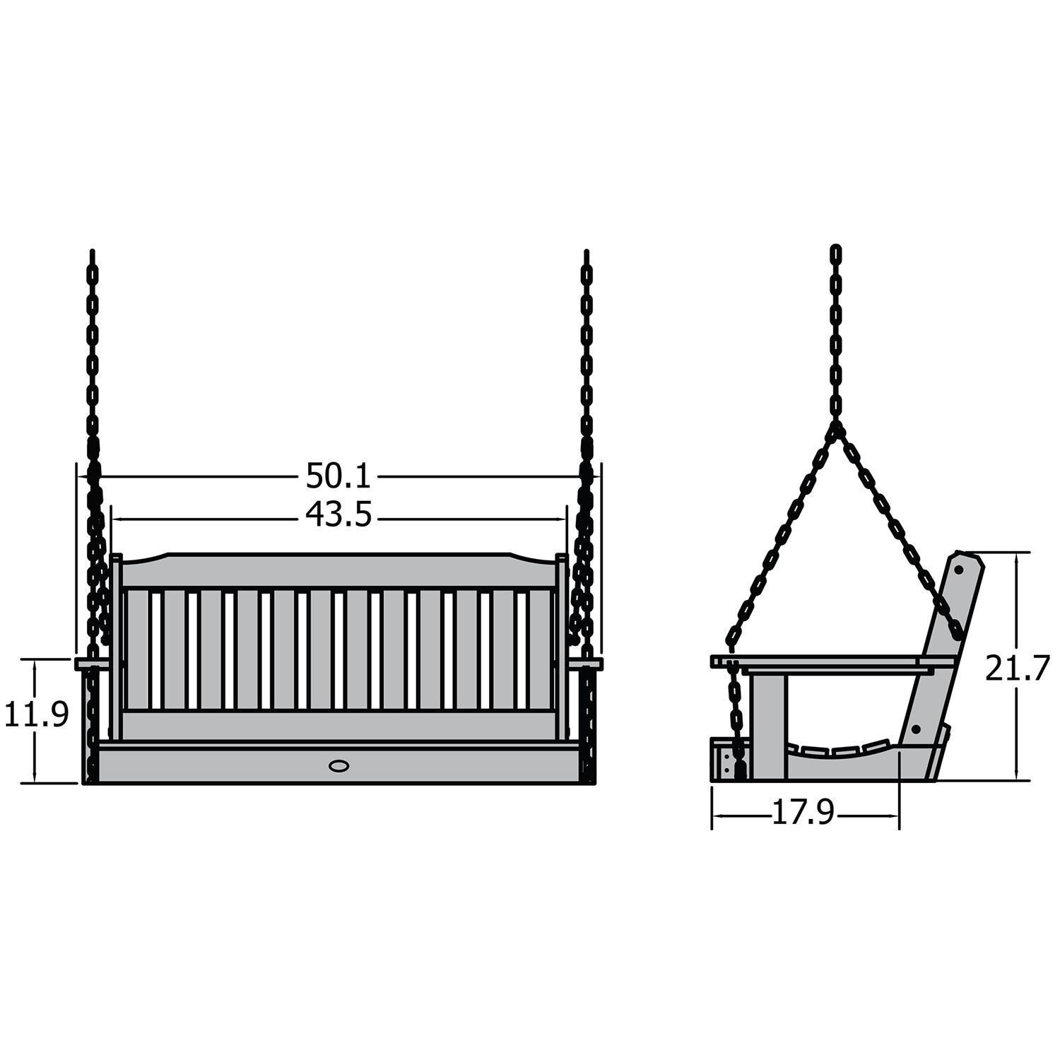 Lakeview Hart Lane Porch Swing - 4ft - Rustic Red - Dimensions thumbnail