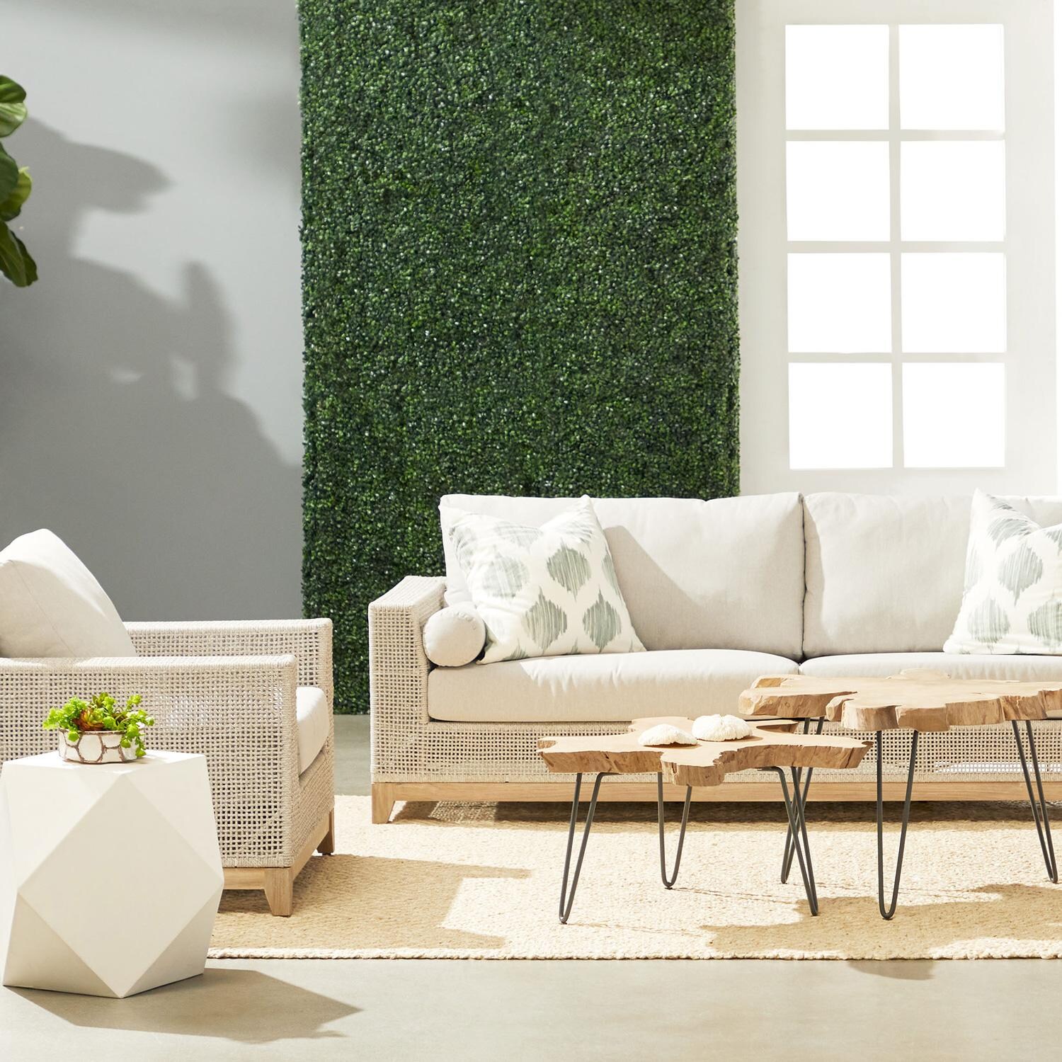 Lakeview Ranch Pointe 5 Pc Gray Teak Seating Set w/ Facet Ivory Concrete Accent Table in Taupe & White/Light Gray thumbnail