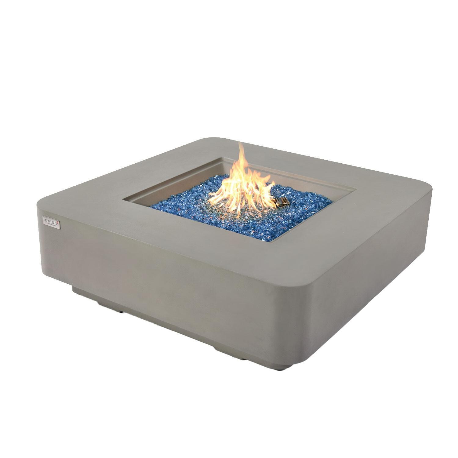 Elementi Lucerne 42-Inch Square Propane Fire Pit Table - Light Gray - OFG419LG-NG - Fire Pit Lit With Fire Glass - White Background thumbnail