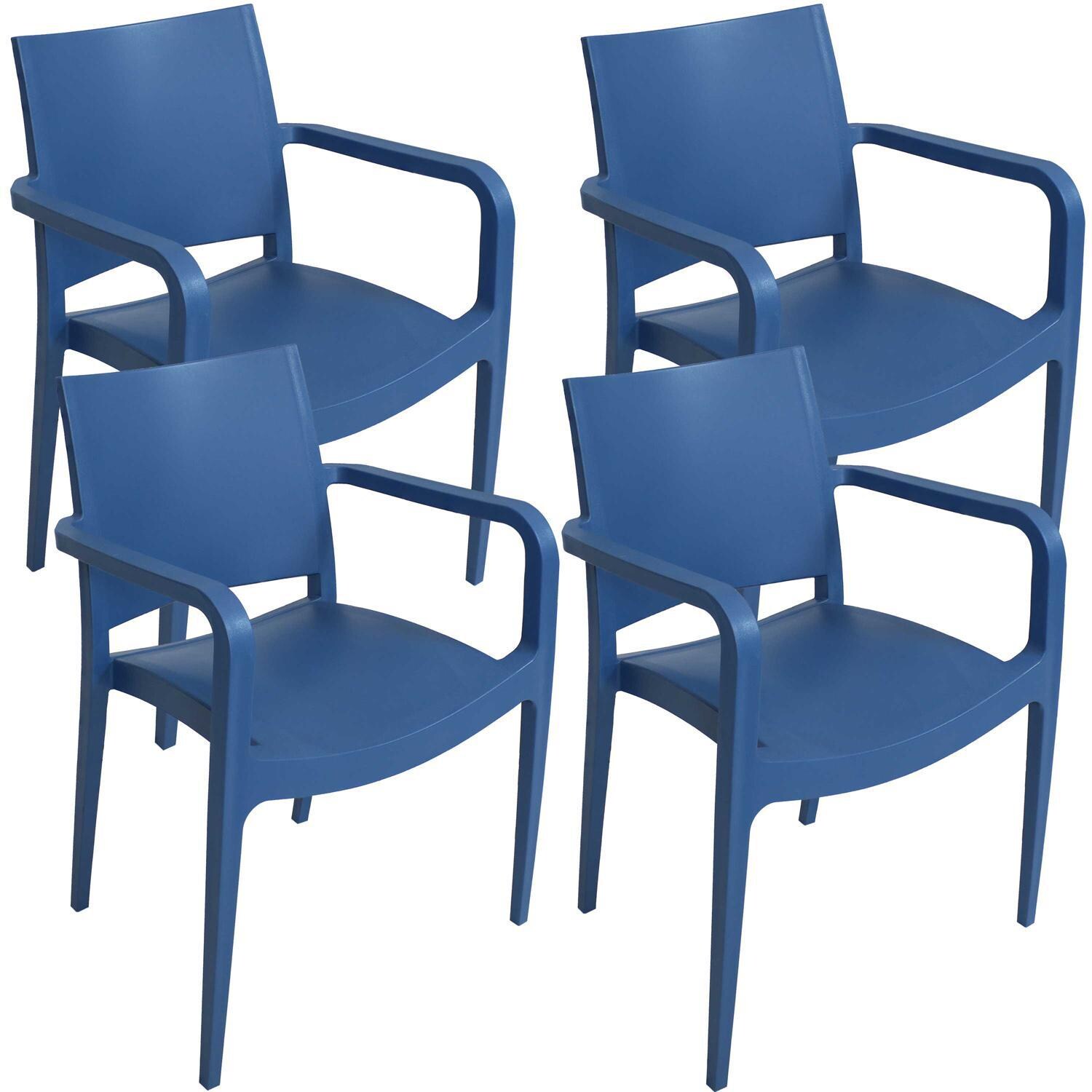 Ultimate Patio Madison Bay Plastic Dining Armchair - Set of 4 - Sax Blue