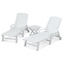 Nautical 3 Piece White Recycled Plastic Wood Patio Chaise Lounge Set W/ Arms By POLYWOOD