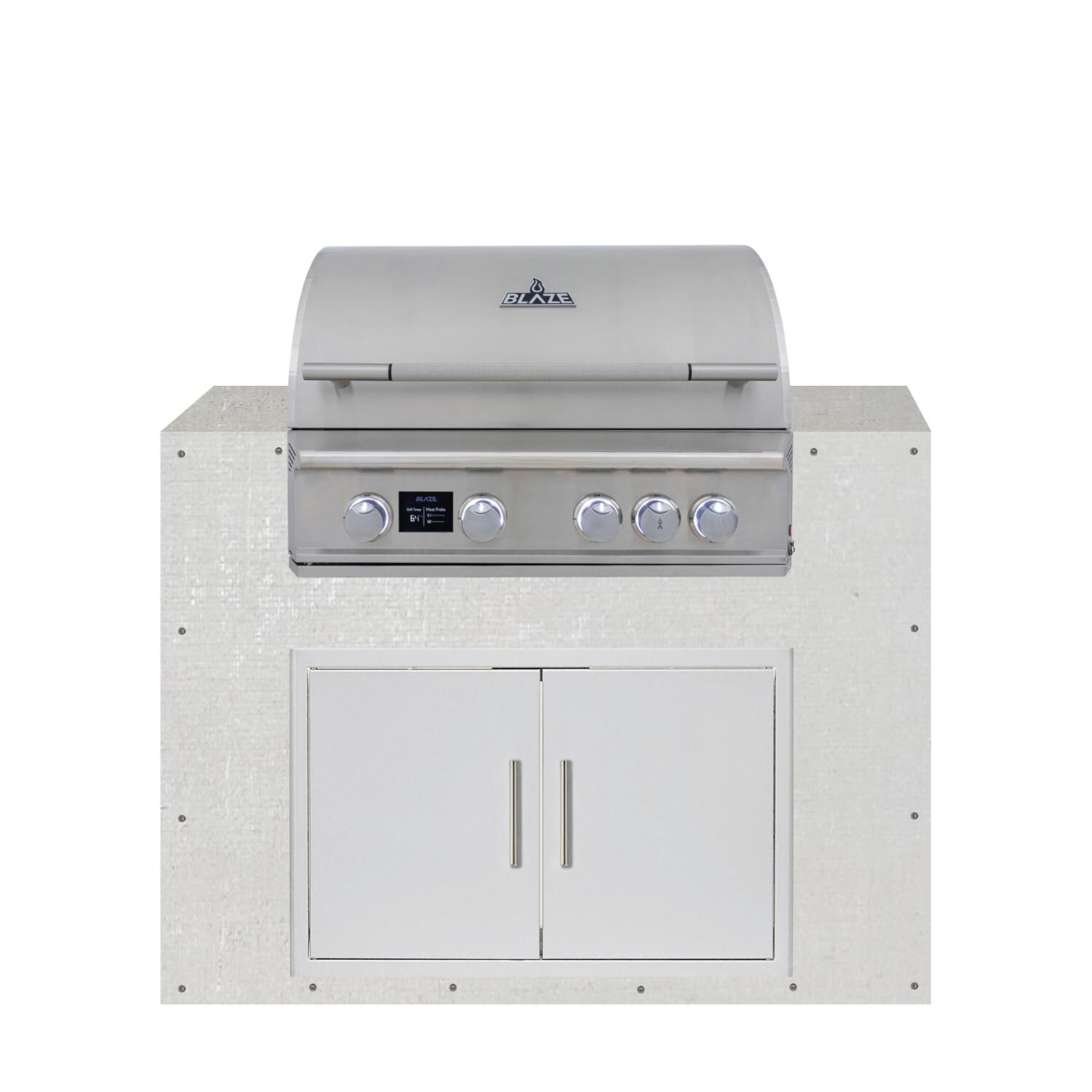 BBQGuys Signature 48-in Ready for Finish Outdoor Kitchen Module w/ Blaze LTE PRO 32-in Natural Gas Grill & Double Doors