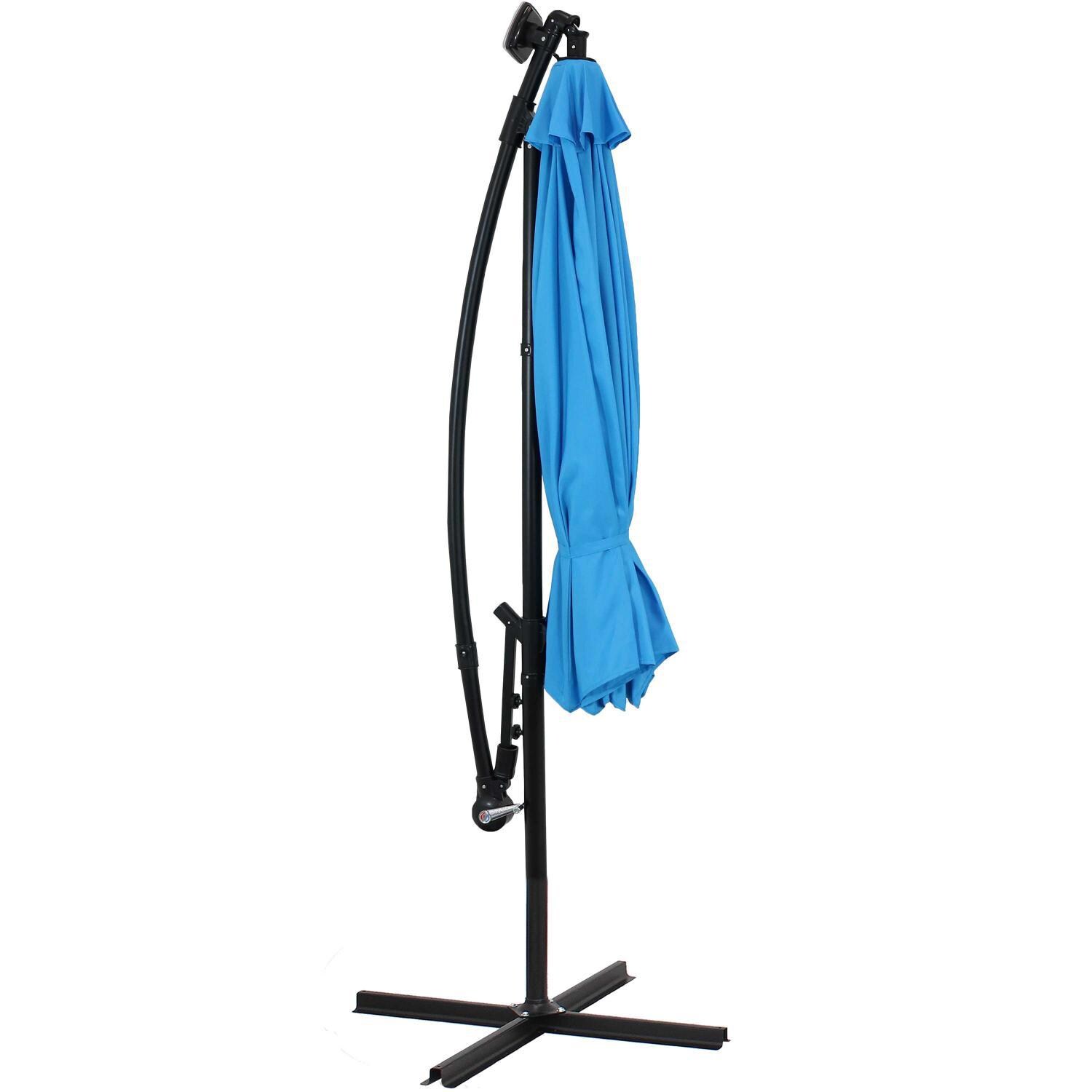 Ultimate Patio 10 Ft. Solar Lighted Patio Cantilever W/ Crank - Azure - Collapsed thumbnail