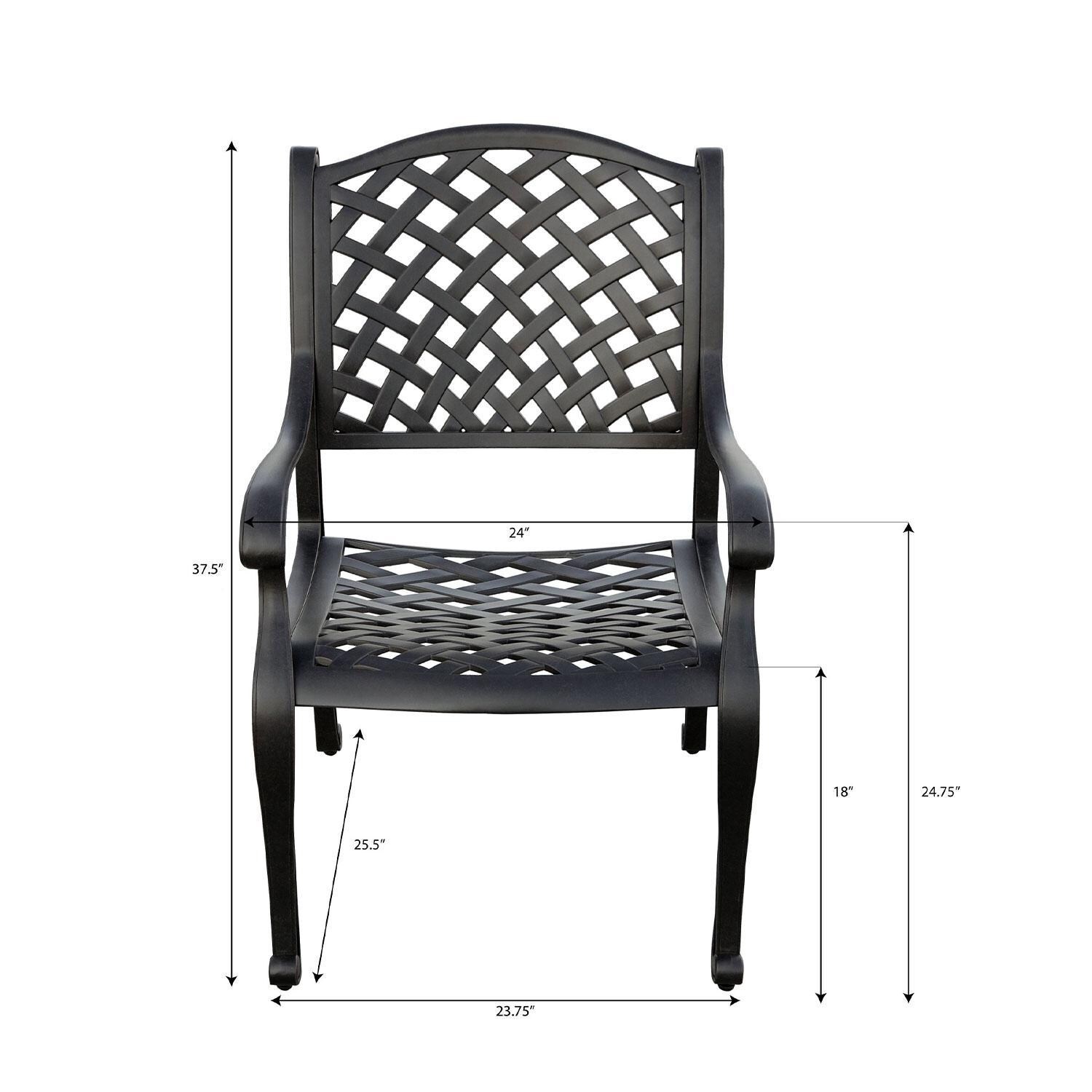 Nassau 7 Pc Cast Aluminum Patio Dining Set W/ 72 X 42 Inch Table & Red Cushions By Darlee - Dining Chair - Dimensions - Diagram thumbnail