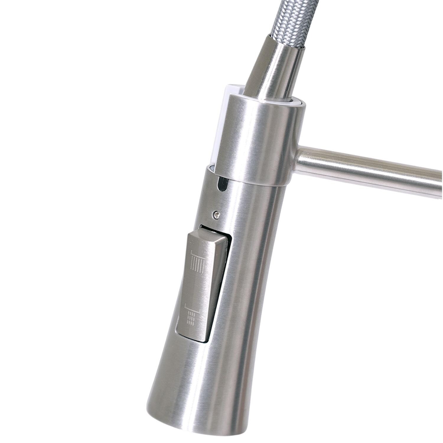 BBQGuys Signature BBQ-K102G Contempo Stainless Steel Outdoor Single Handle Pre-Rinse Coil-Spring Hot/Cold Faucet - Sprayer Can Switch Between Spray & Stream thumbnail