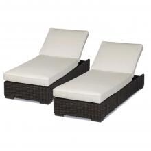 Cardiff 2 Piece Wicker Patio Chaise Lounge Set W/ Sunbrella Canvas Flax Cushions By Sunset West image