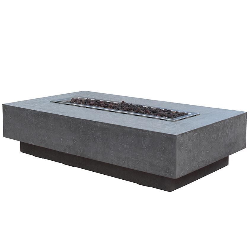 Hampton 56-in Rectangular Concrete Natural Gas Fire Pit Table in Light Gray By Elementi - Side View - White Background thumbnail