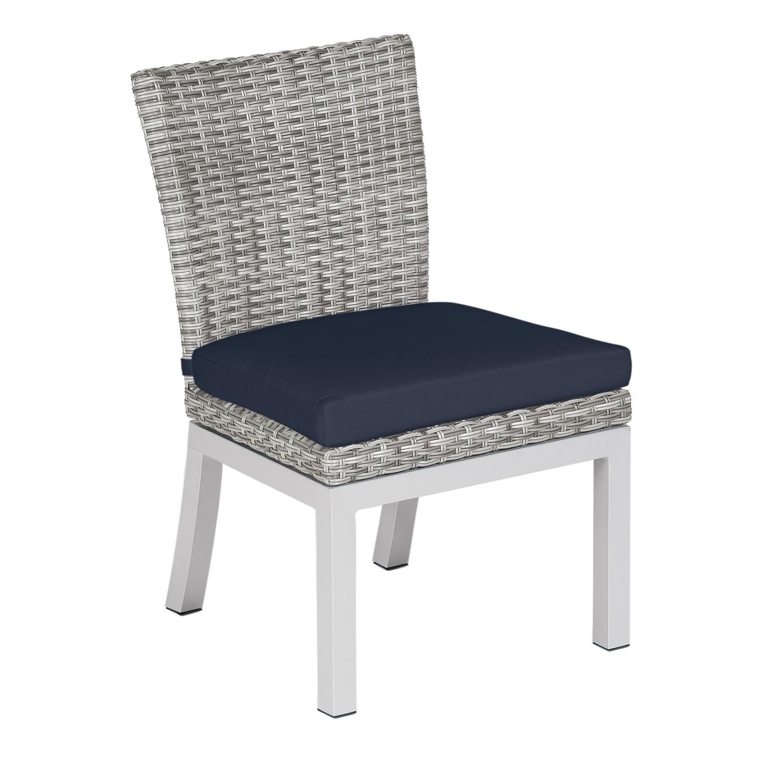 Argento Wicker Patio Dining Side Chair W/ Midnight Blue Cushion thumbnail