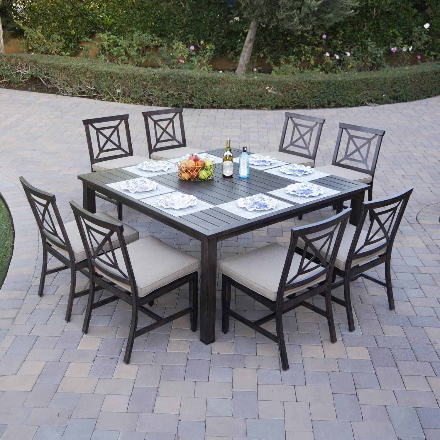 Atlantis 9 Pc Aluminum Dining Set w/ 8 Dining Side Chairs in Walnut/Beige by Darlee