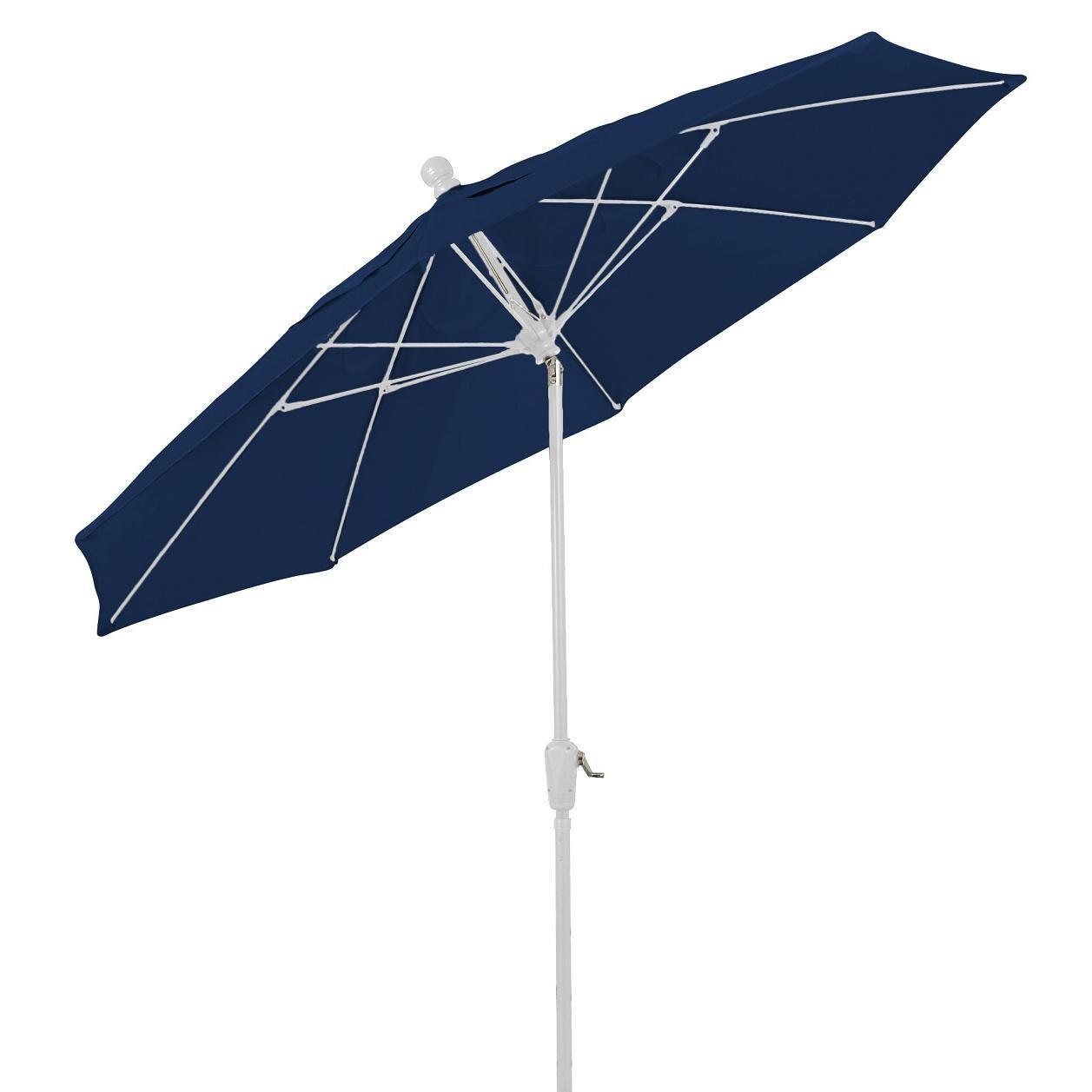 FiberBuilt 9 Ft. Aluminum Market Patio Umbrella W/ Crank Lift & Tilt - White Pole / Navy Blue Olefin