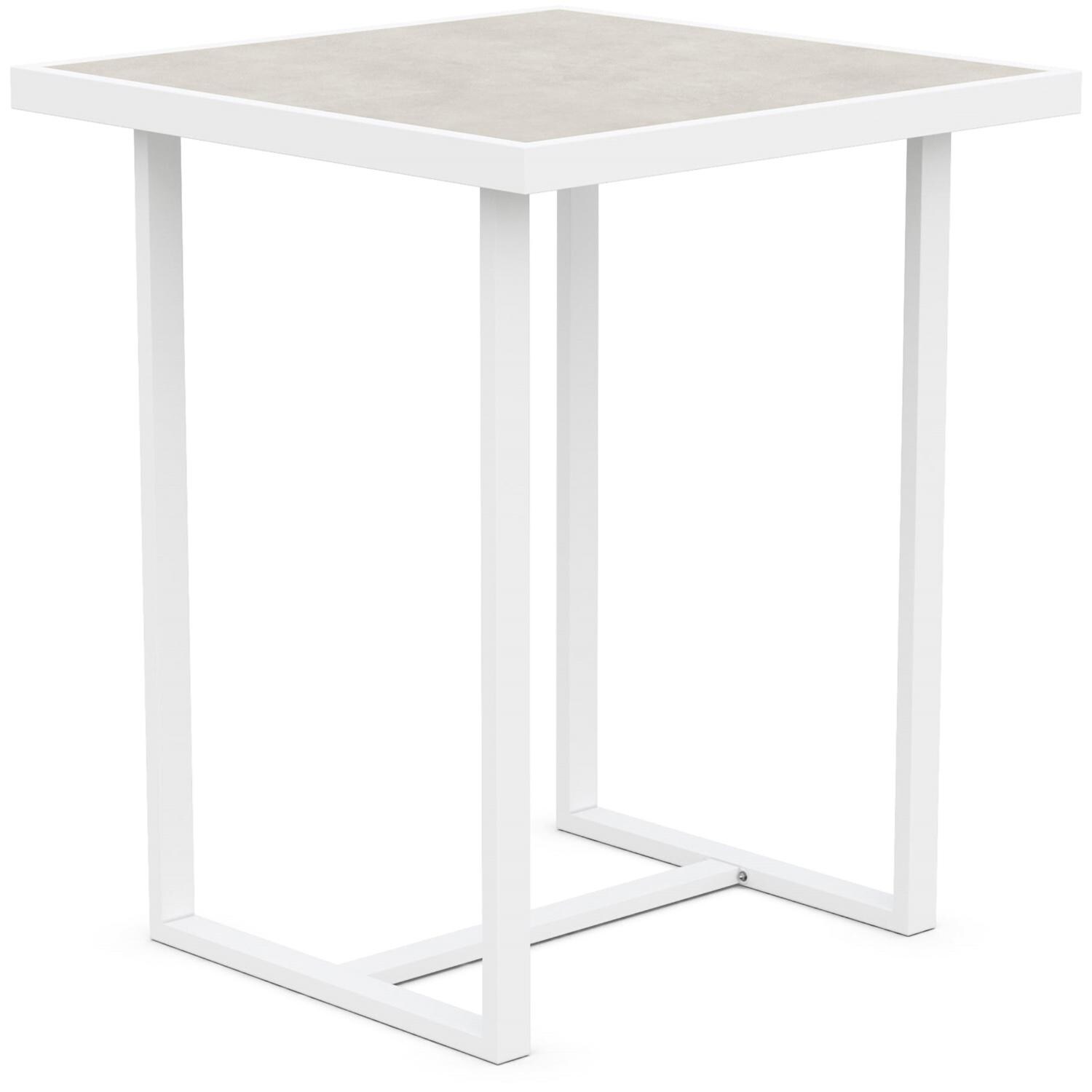 Azzurro Living Pavia 35 Inch White Aluminum Bar Table W/ Albarium Dekton Top - Angled - White Background thumbnail