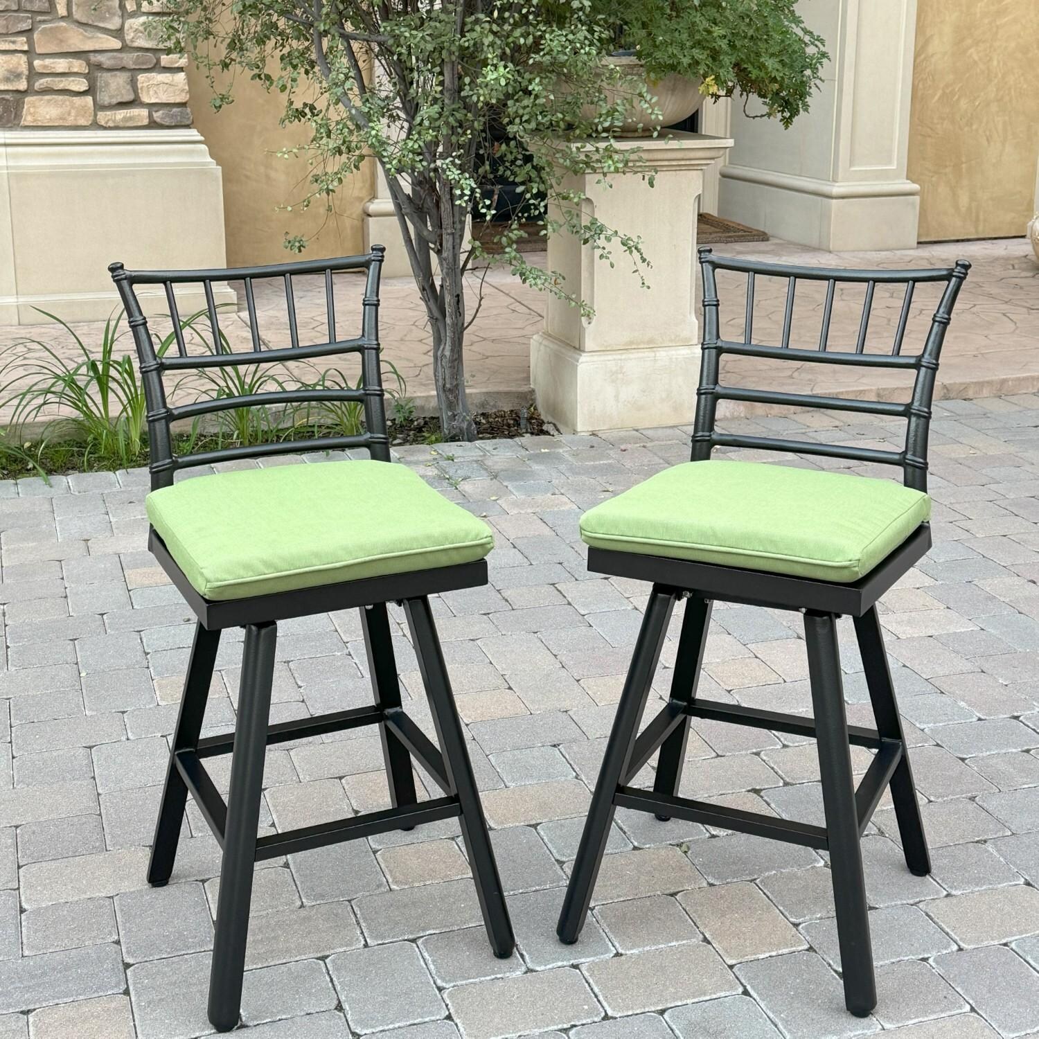Bella 2 Pc Aluminum Swivel Counter Height Bar Stool Set in Green/Dark Brown by Darlee