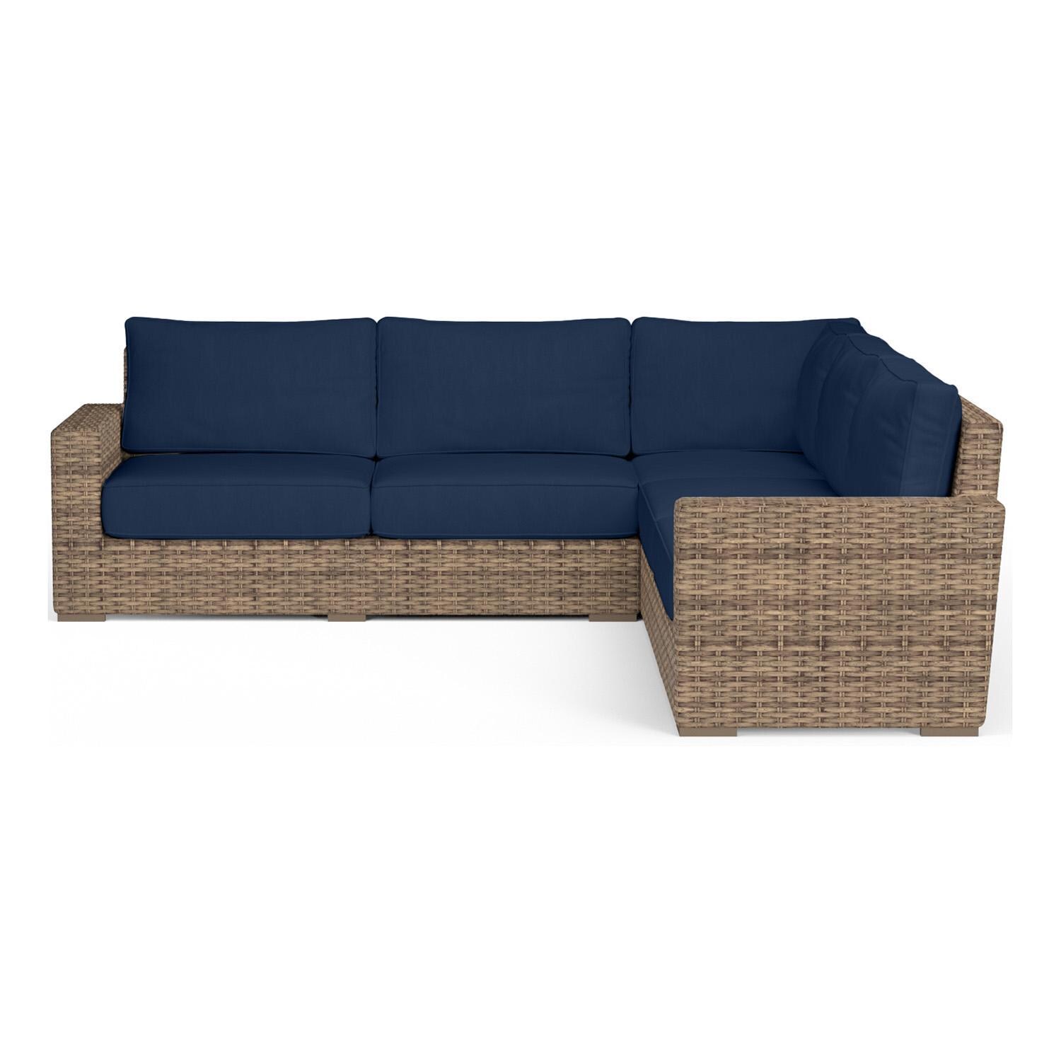 Havana 5 Person Wicker Sofa in Tobacco/Spectrum Indigo by Sunset West - Side View - White Background thumbnail