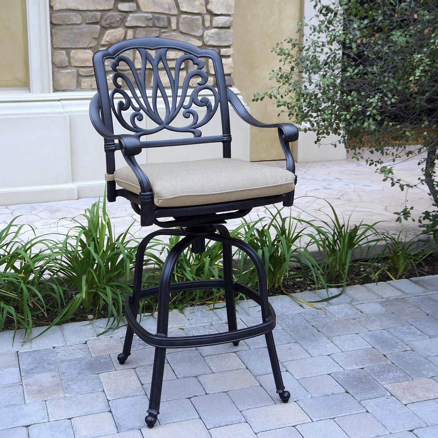 Elisabeth Cast Aluminum Swivel Counter Height Bar Stool in Antique Bronze/Beige Canvas by Darlee