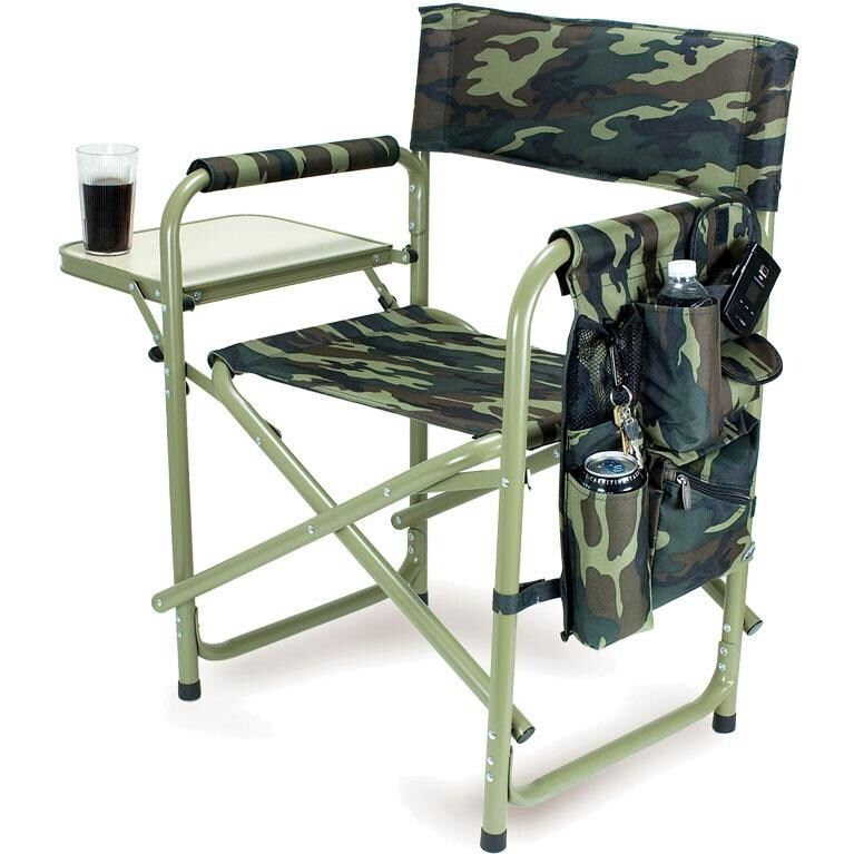 Picnic Time Portable Folding Sports Chair With Side Table Camouflage