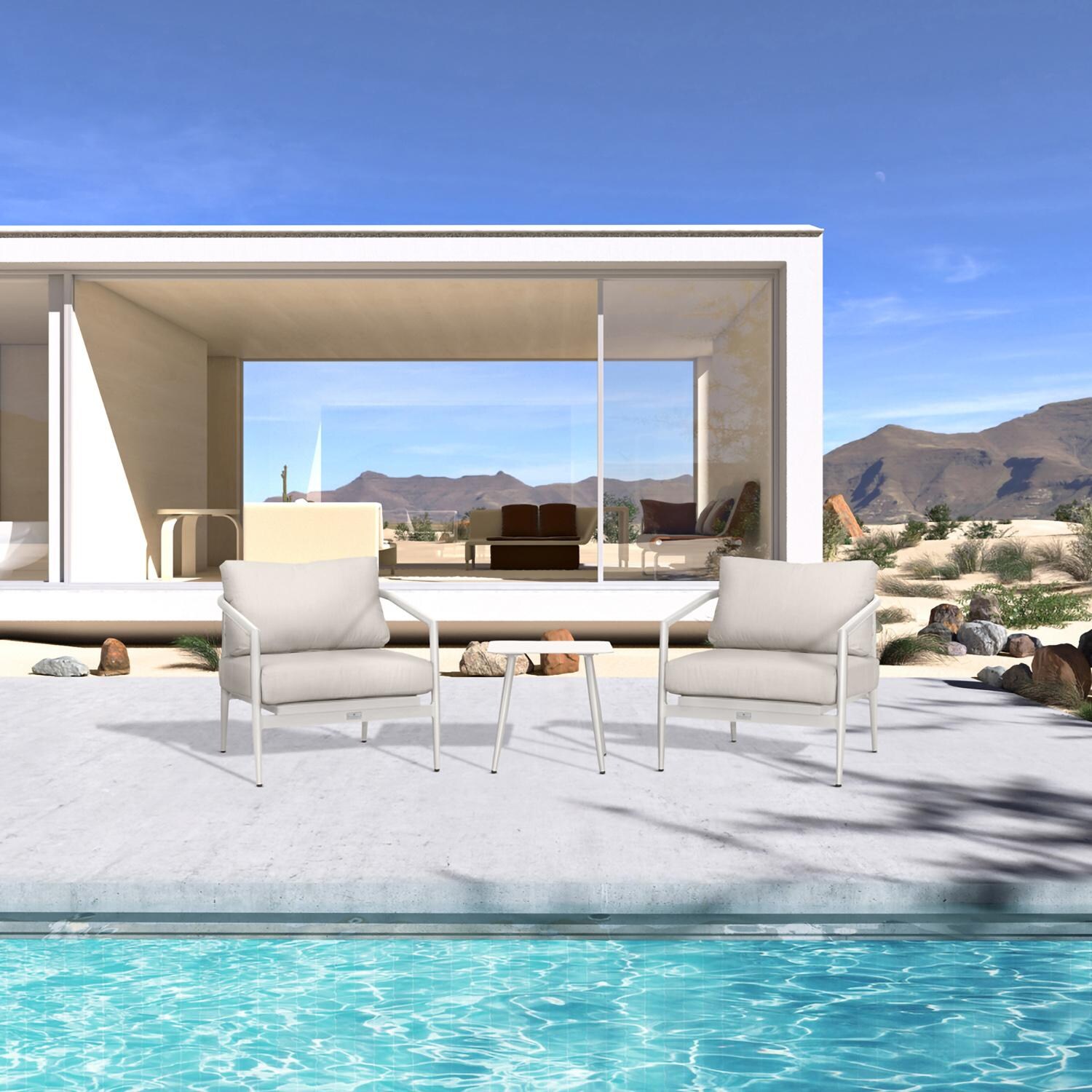 Lakeview Midnight Cove 3 Pc Aluminum Club Chair Seating Set in Urban Stone/Carrera/Cast Silver - Lifestyle thumbnail