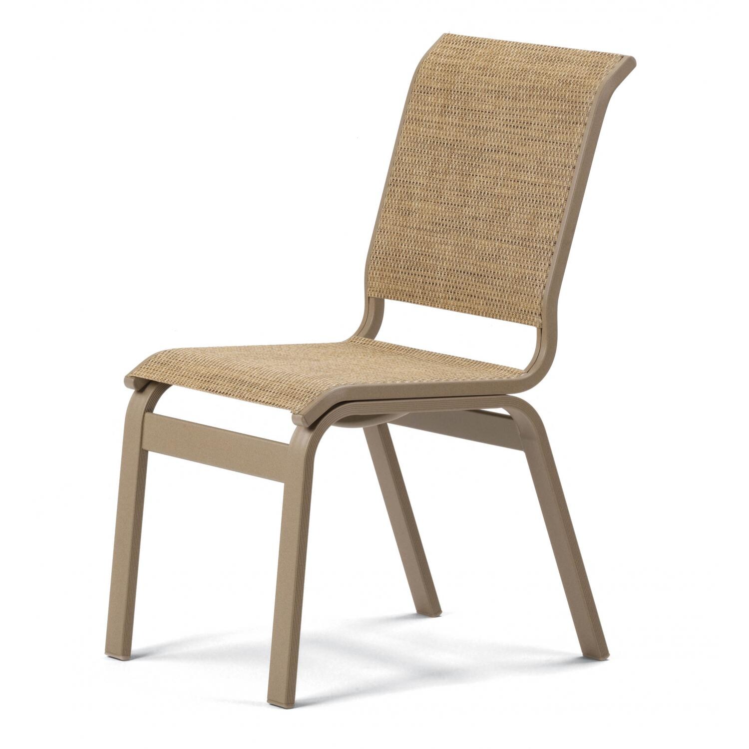 Aruba II Aluminum Patio Dining Side Chair With Sling Seating By Telescope Casual - Textured Desert/Hickory