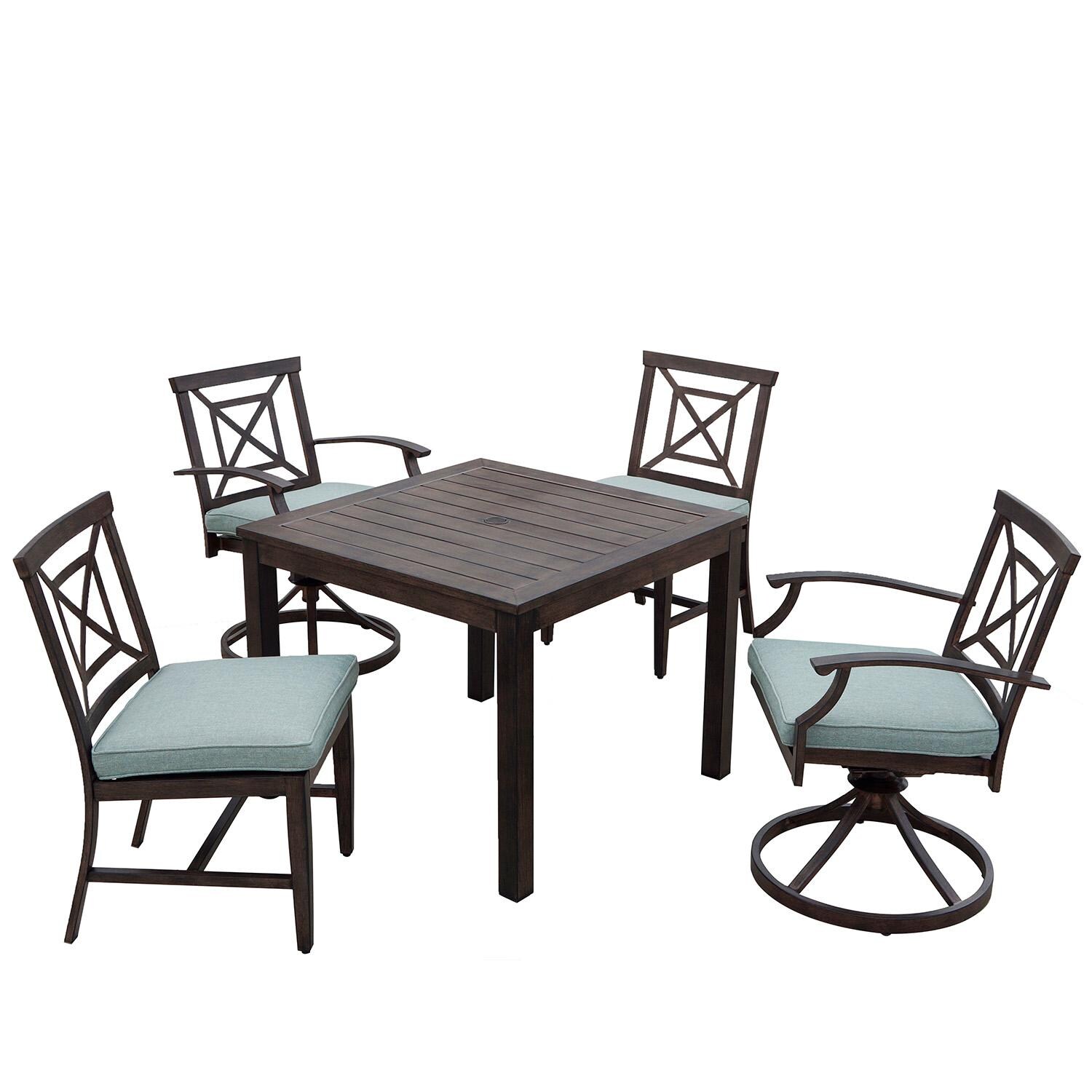 Atlantis 5 Pc Aluminum Dining Set w/ 2 Swivel Rockers and Spa Cushions in Walnut By Darlee - White Background thumbnail