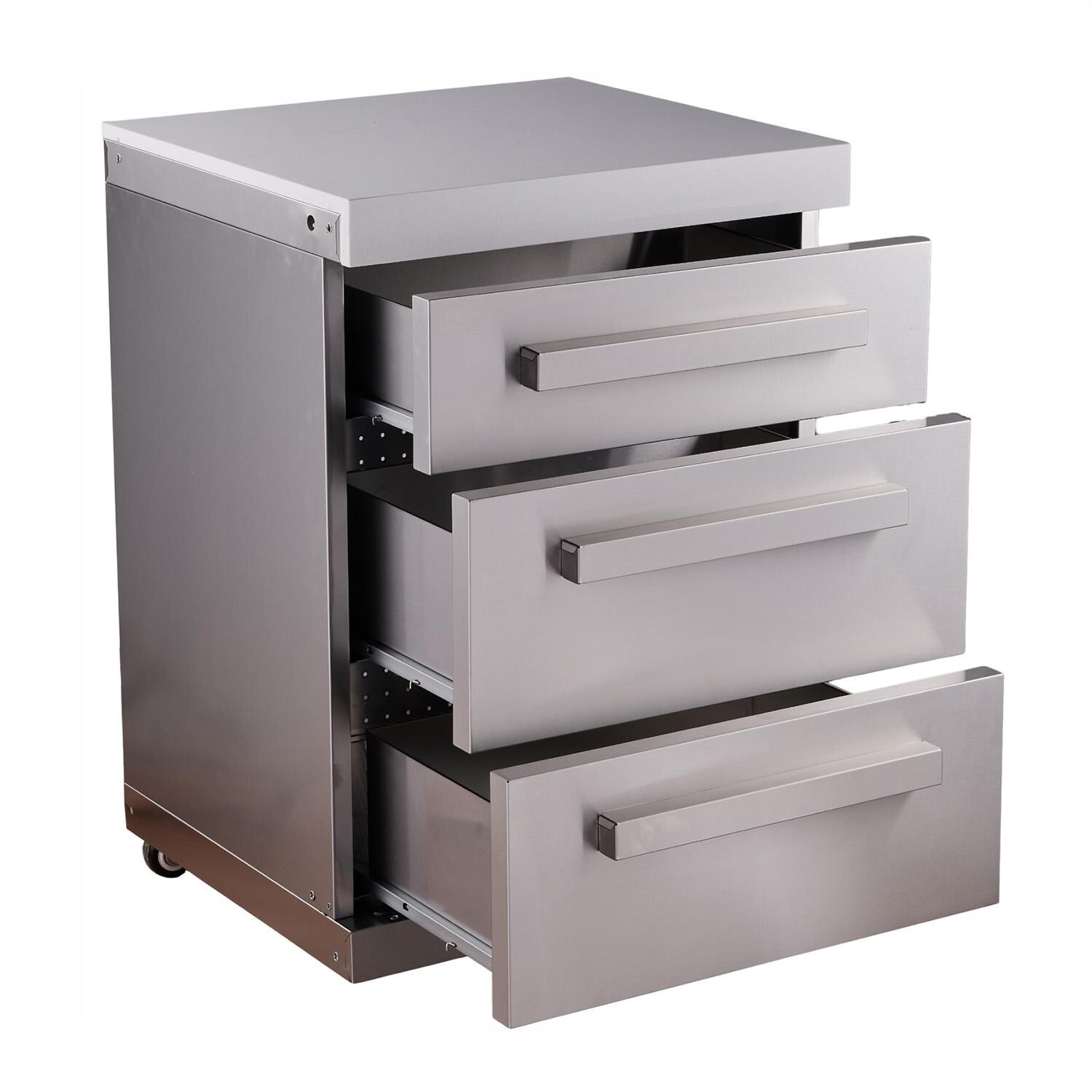 Mont Alpi MADRW-SS Outdoor Rated Triple Drawer Cabinet Module - Stainless Steel - Open - White Background thumbnail
