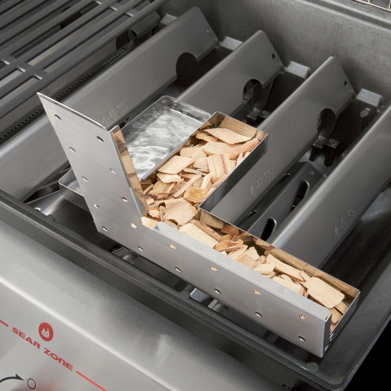 Weber GENESIS 37913501 SI-E-330 Special Edition Natural Gas Grill with Sear Burner & Smoker Box - Black - Open Smoker Box W/ Wood Chips & Water Pan thumbnail